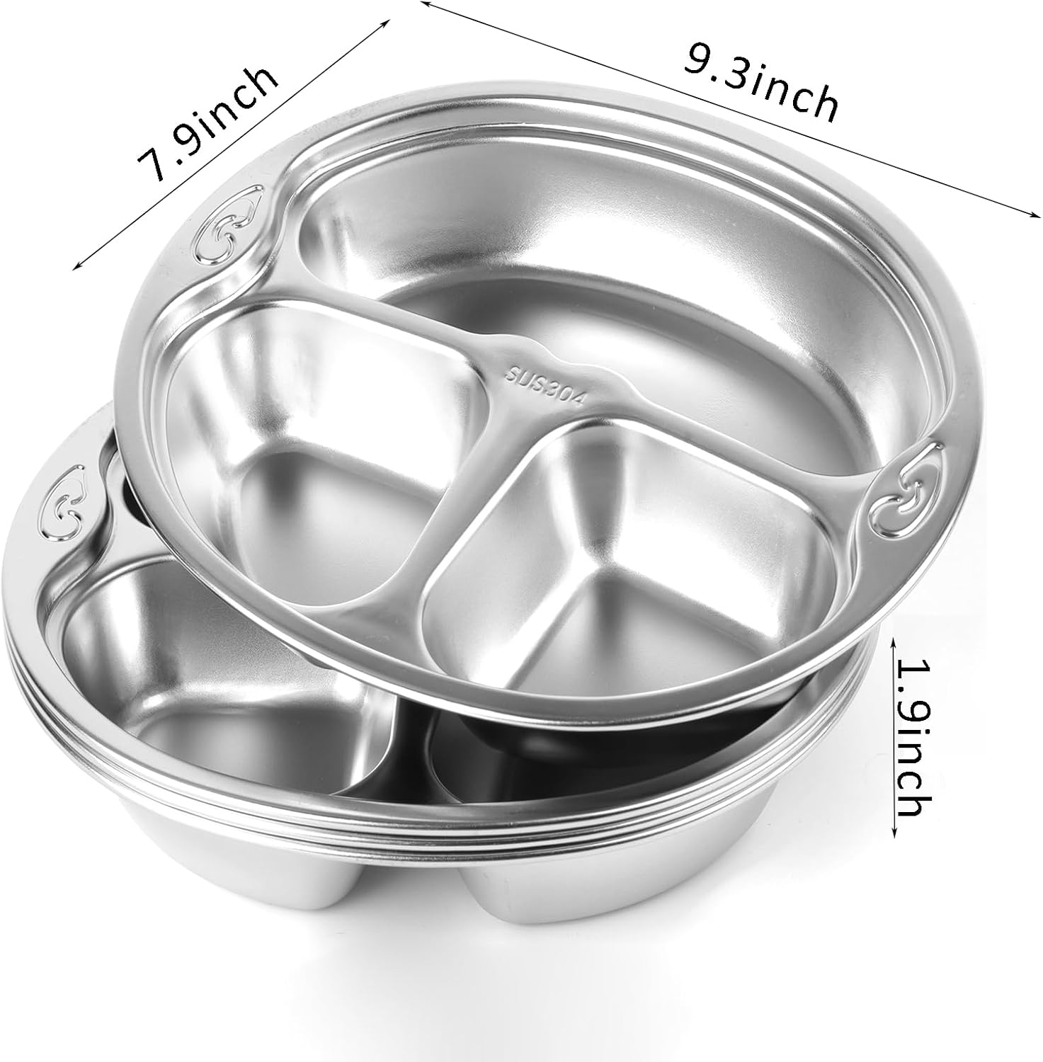 SOUJOY 4-Piece Stainless Steel Divided Plate 3-Section Diet Control