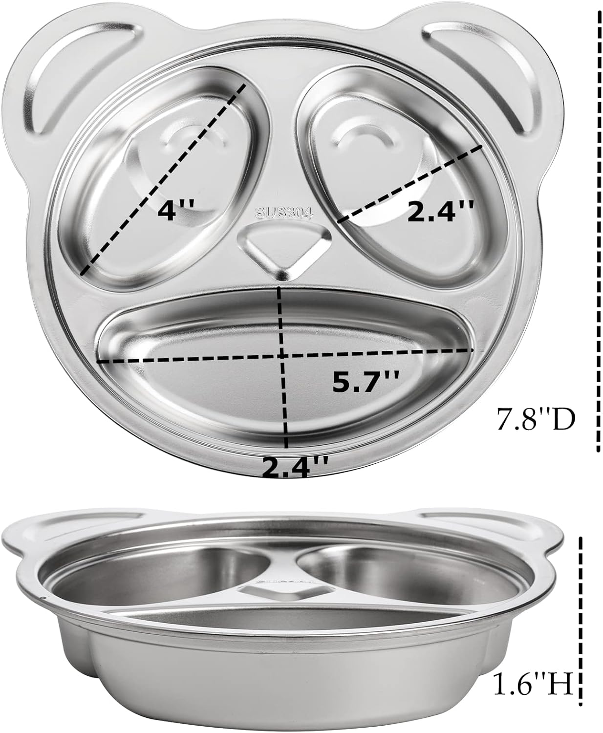 Lyellfe Set of 4 Stainless Steel Divided Plates