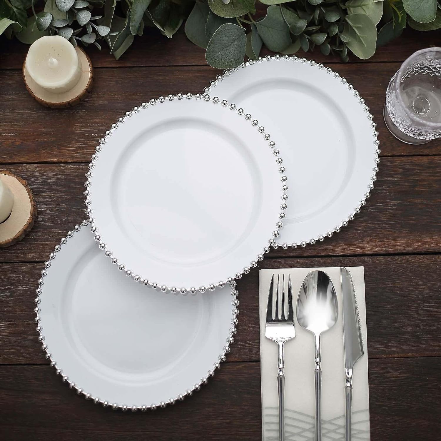Elegant 8 Salad Plates Set of 30 WhiteSilver Round Disposable