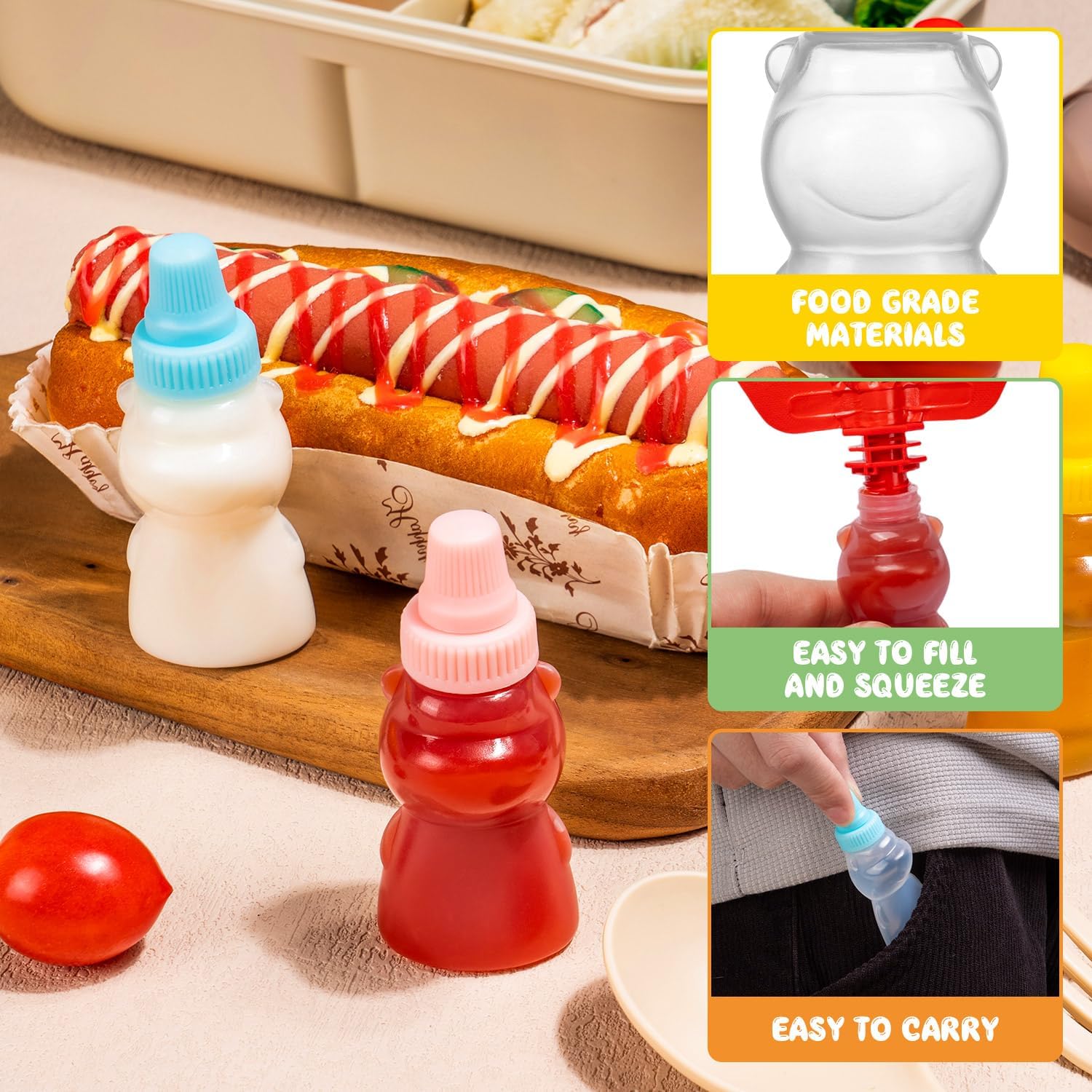 Deluxe Mini Condiment Bottles for Lunch Travel and Kids