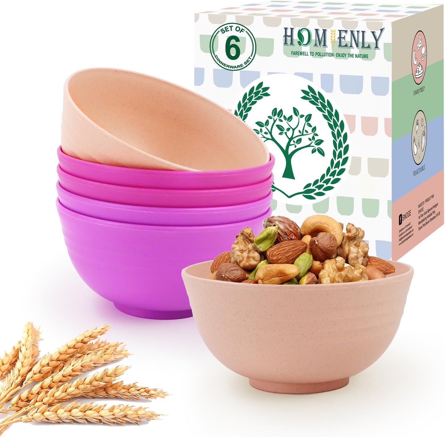 Homienly Unbreakable Wheat Straw Bowls Set of 6