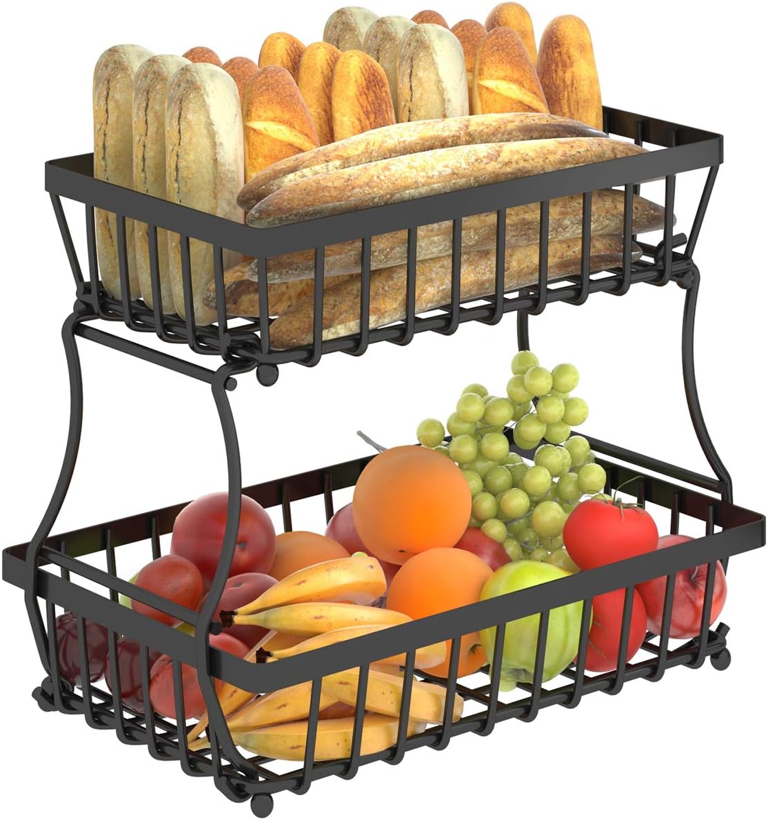 Apsan 2-Tier Metal Fruit Basket for Kitchen Counter - Durable and Stylish