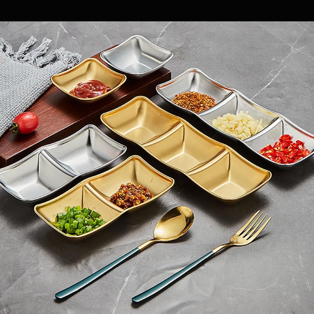 Stainless Steel Sauce Bowls Set 4pcs 2 Compartment Gold
