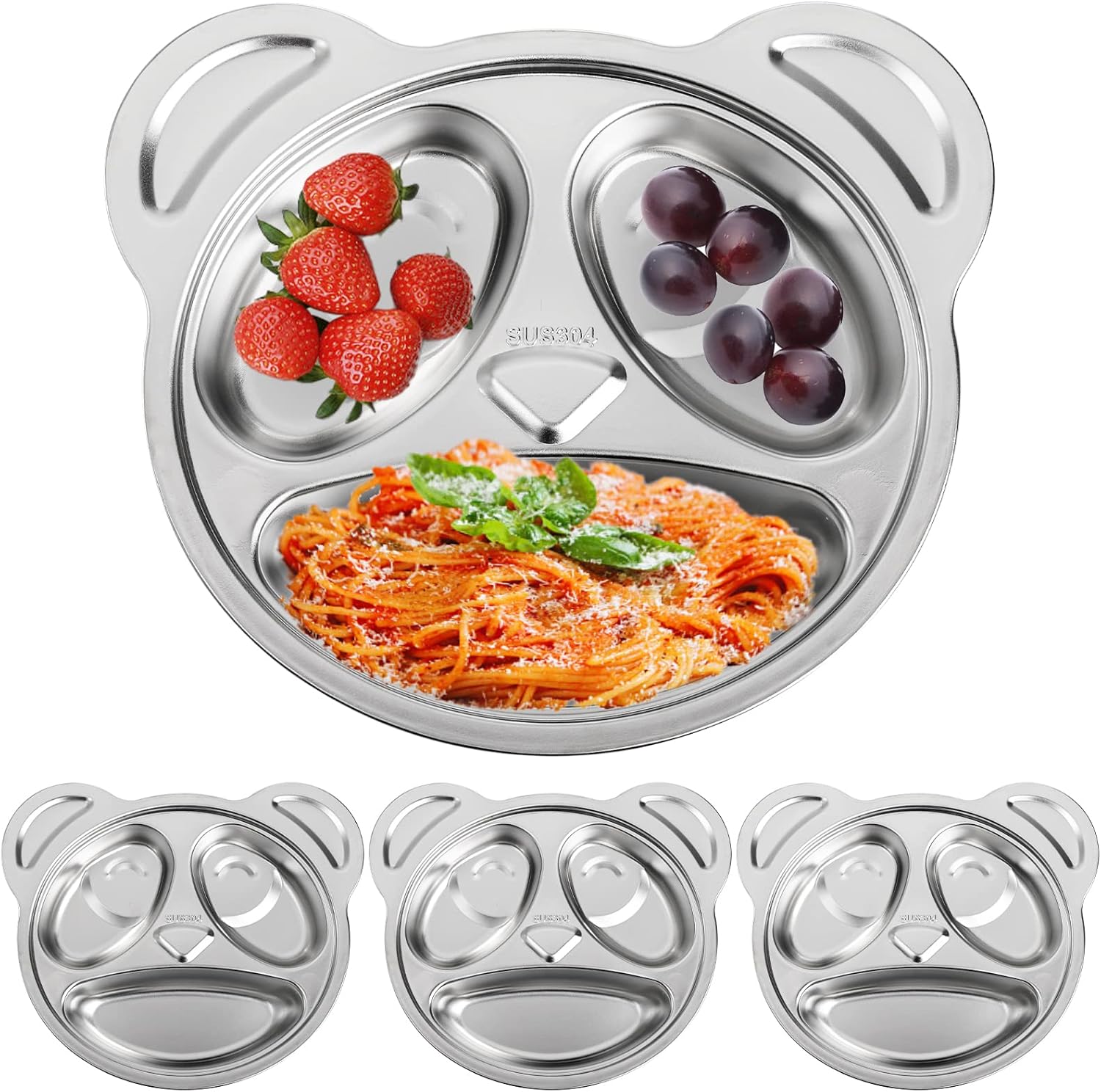 Lyellfe Set of 4 Stainless Steel Divided Plates