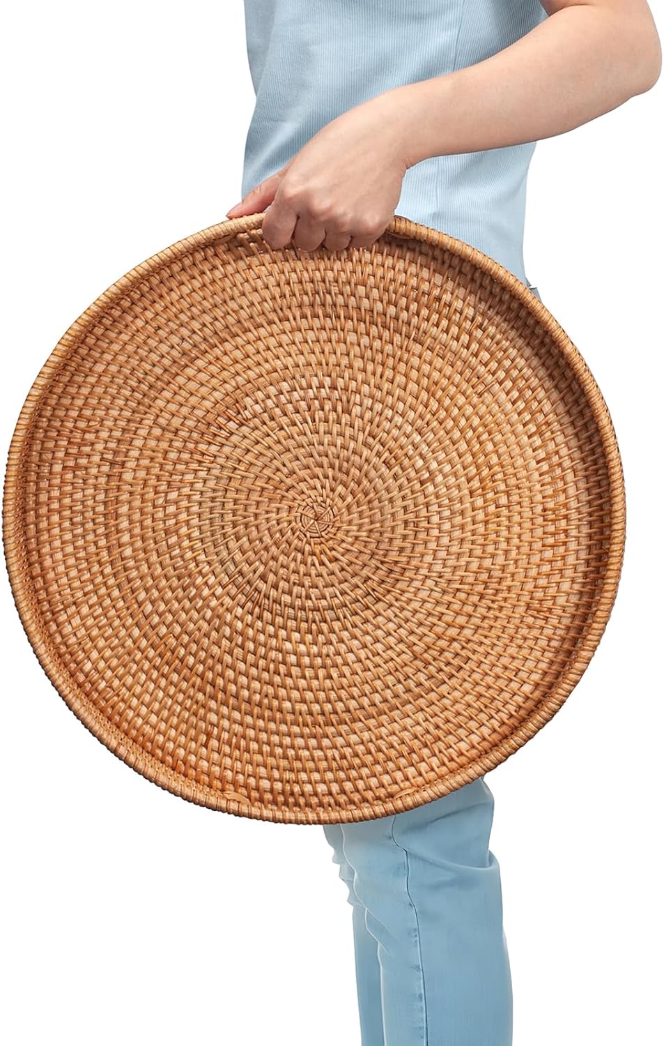 Hand-woven rattan serving tray for desserts elegant and durable