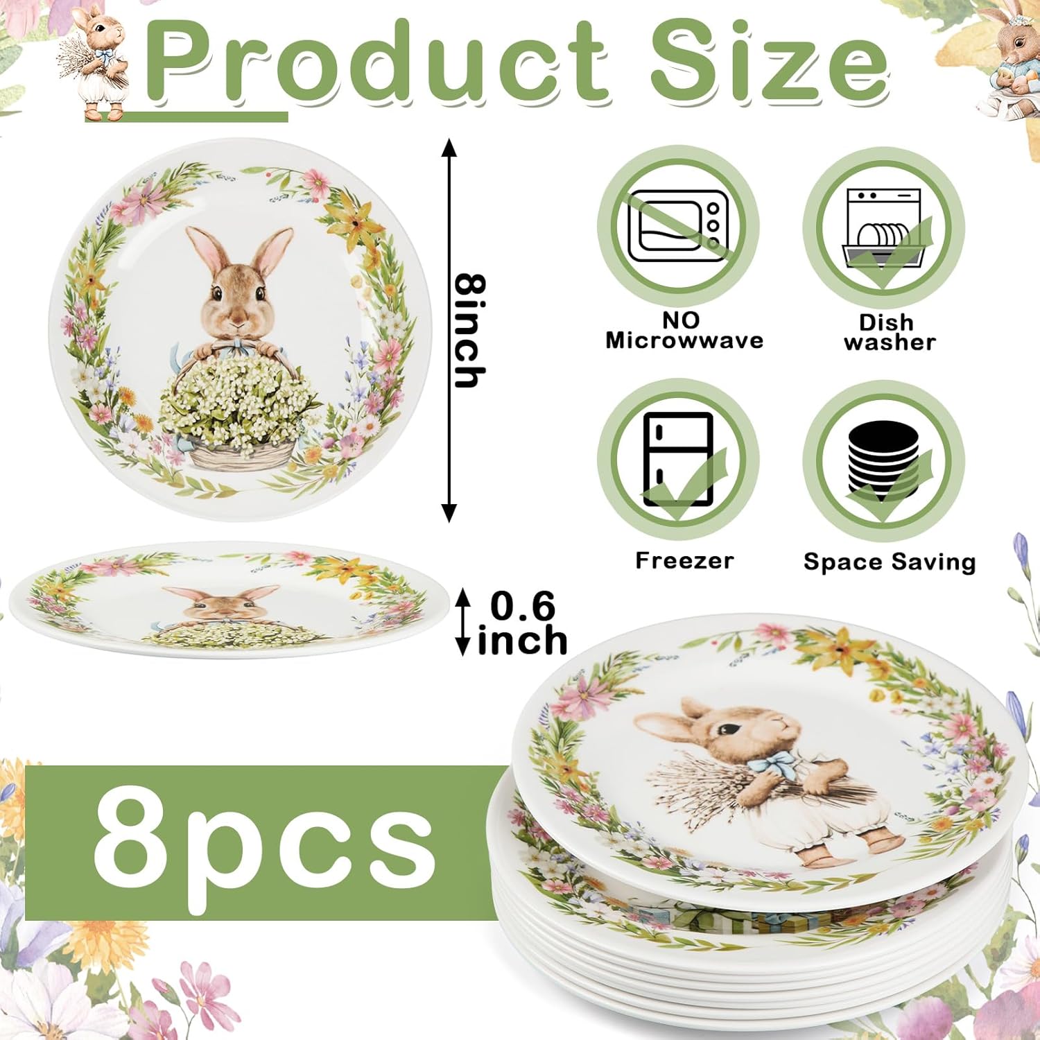 8 Pcs Easter Bunny Salad Plates Assorted Designs