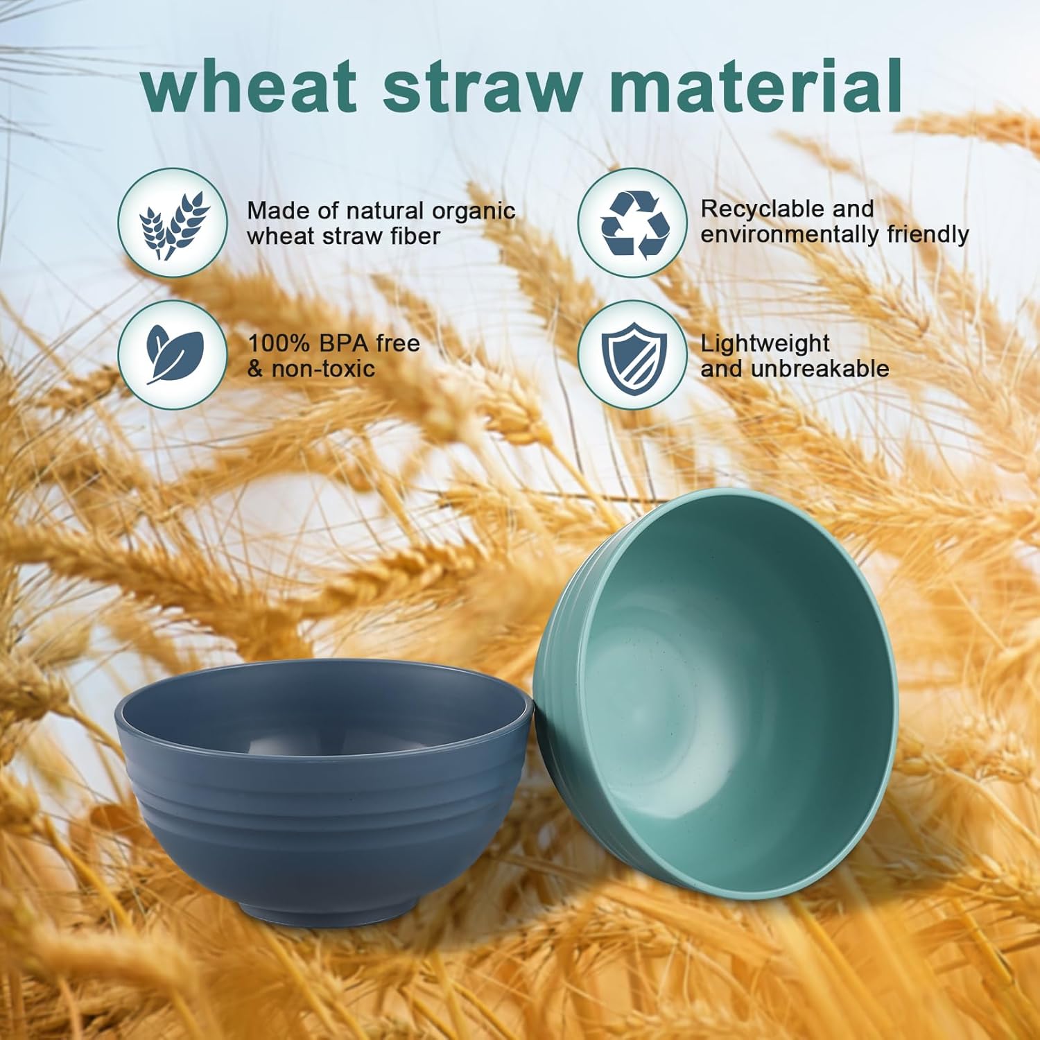 12-Piece Reusable Wheat Straw Cereal Bowls for Kitchen Essentials