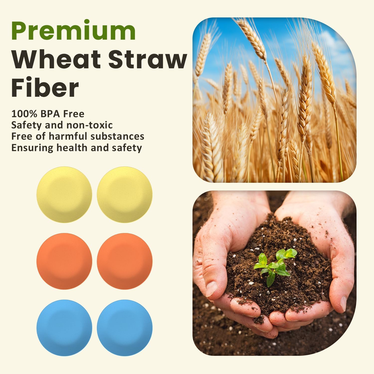 Homienly 9-inch Wheat Straw Dinner Plates Set of 6