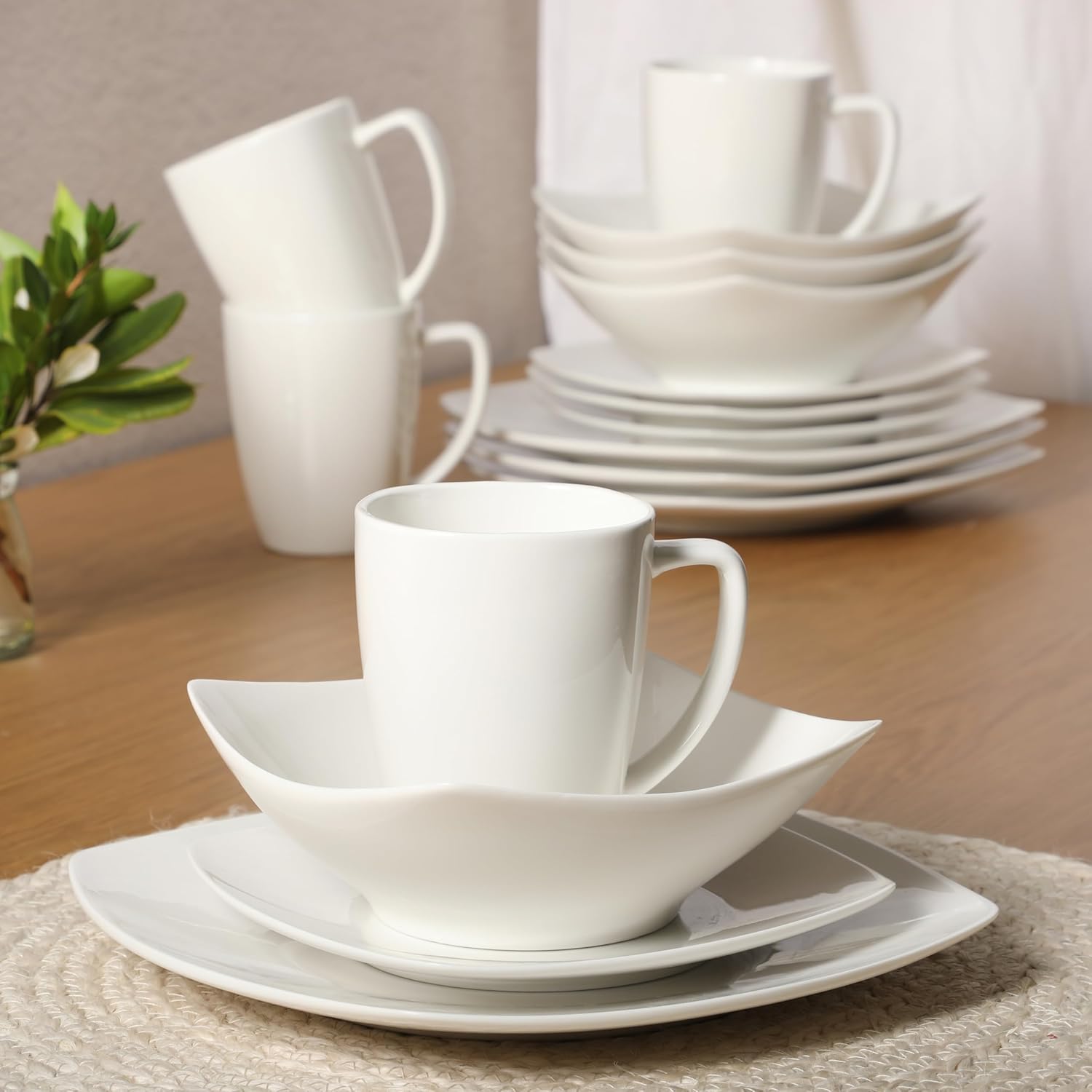 Gibson Home Zen Buffet White Square Dinnerware Set for 4