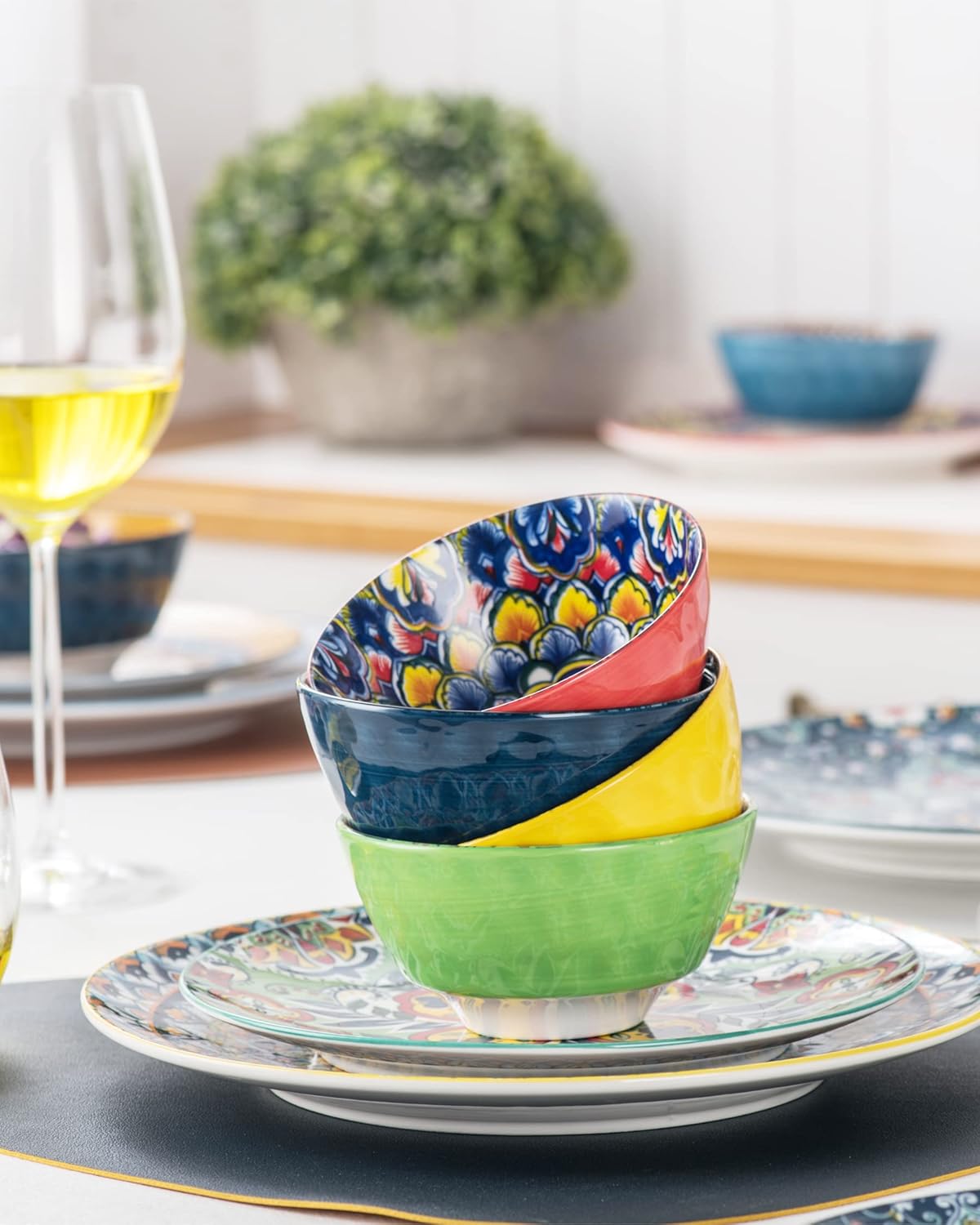 Vibrant Bohemian Ceramic Snack Bowls Set