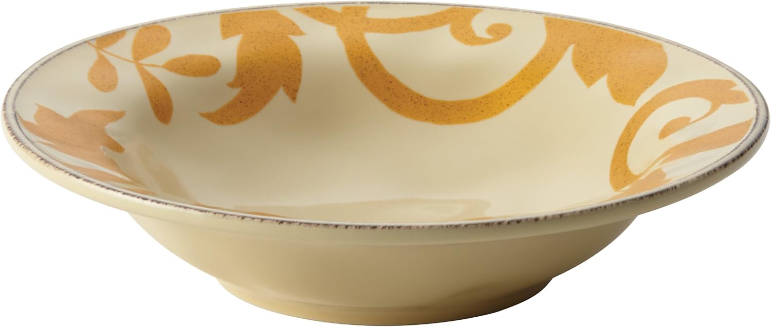 Rachael Ray Dinnerware Gold Scroll 10-Inch Round Serving Bowl Almond Cream