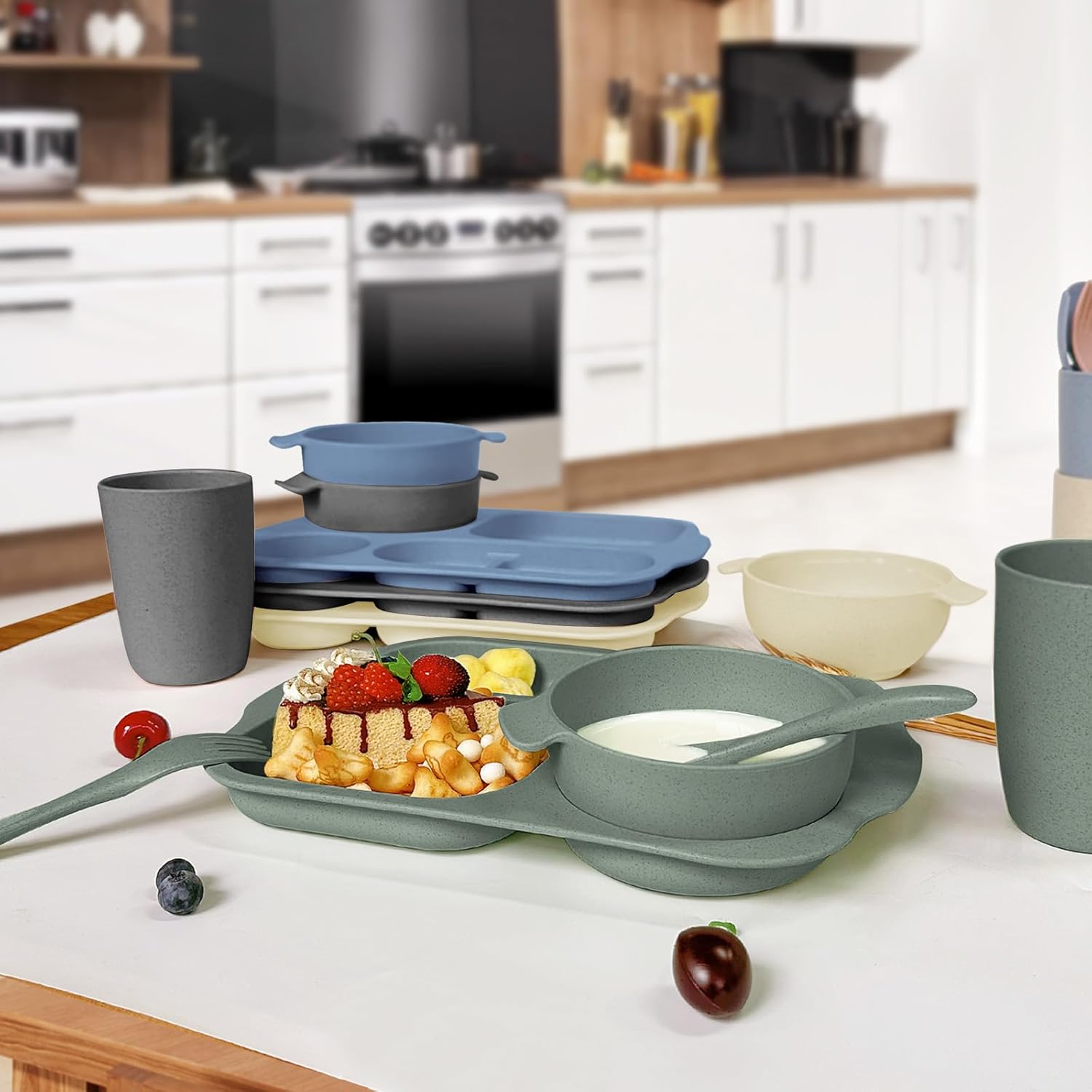 shopwithgreen Unbreakable Wheat Straw Dinnerware Set for Kids