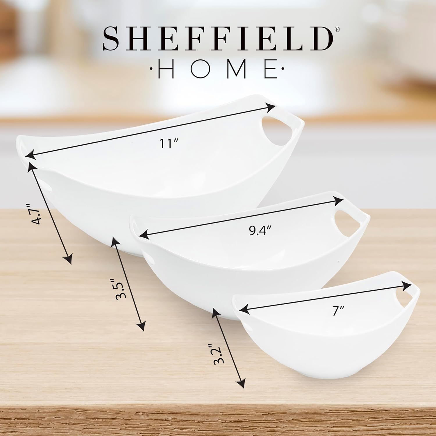 Sheffield Home 3 Piece Serving Bowls Set - 15 28 47 Oz