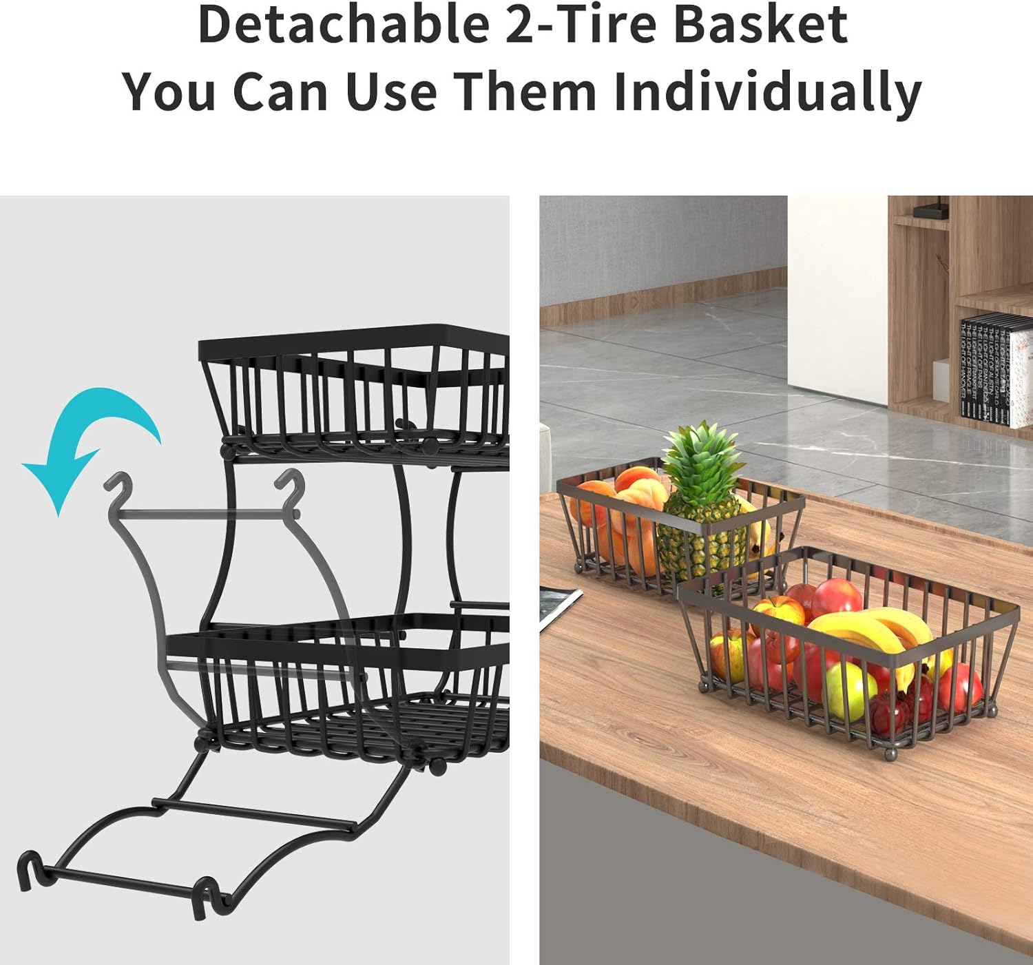 Apsan 2-Tier Metal Fruit Basket for Kitchen Counter - Durable and Stylish