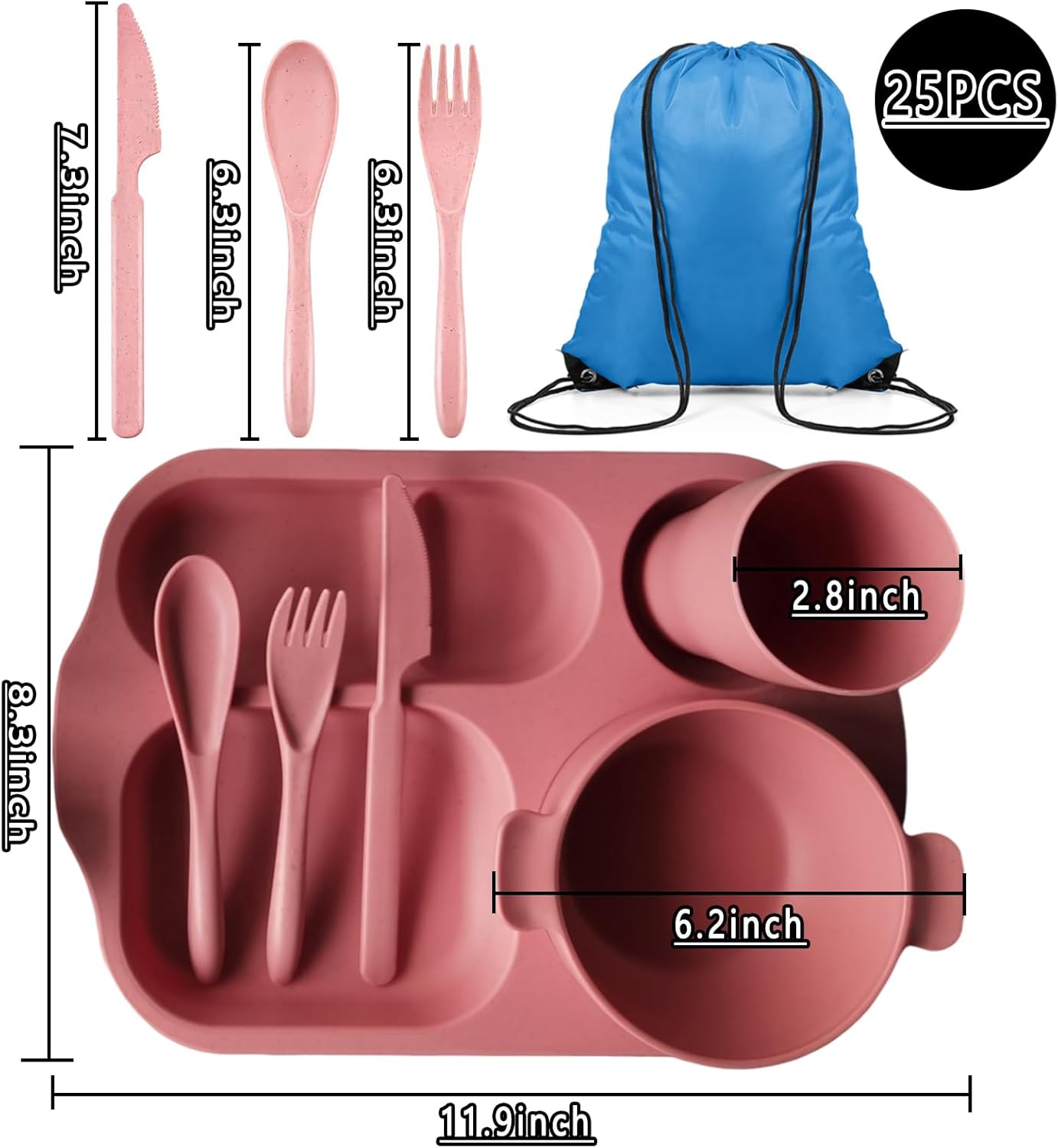 Perfect for Kids Adults Lightweight Durable BPA-Free Eco-Friendly Dinnerware Set