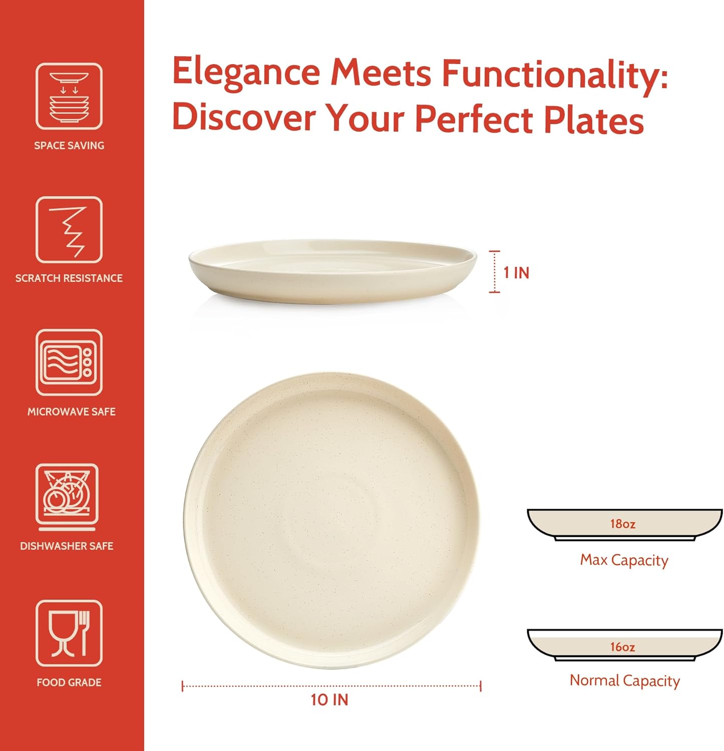 Sweese 10-inch Porcelain Dinner Plates Set of 6