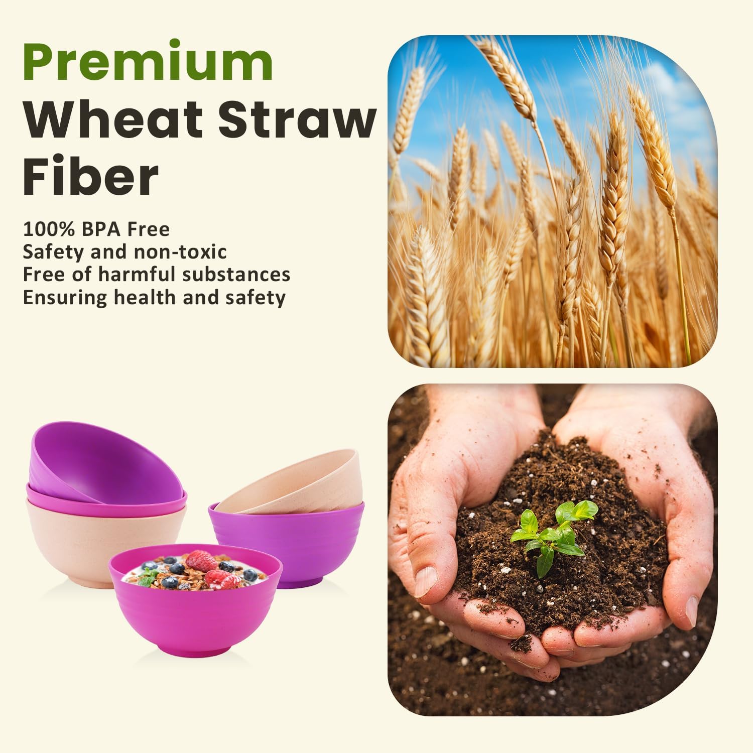 Homienly Unbreakable Wheat Straw Bowls Set of 6