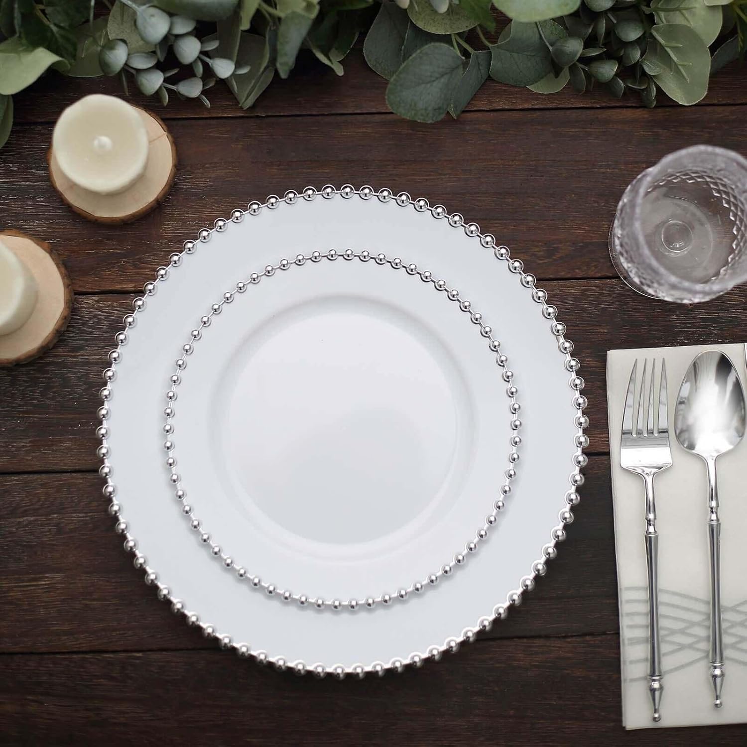 Elegant 8 Salad Plates Set of 30 WhiteSilver Round Disposable