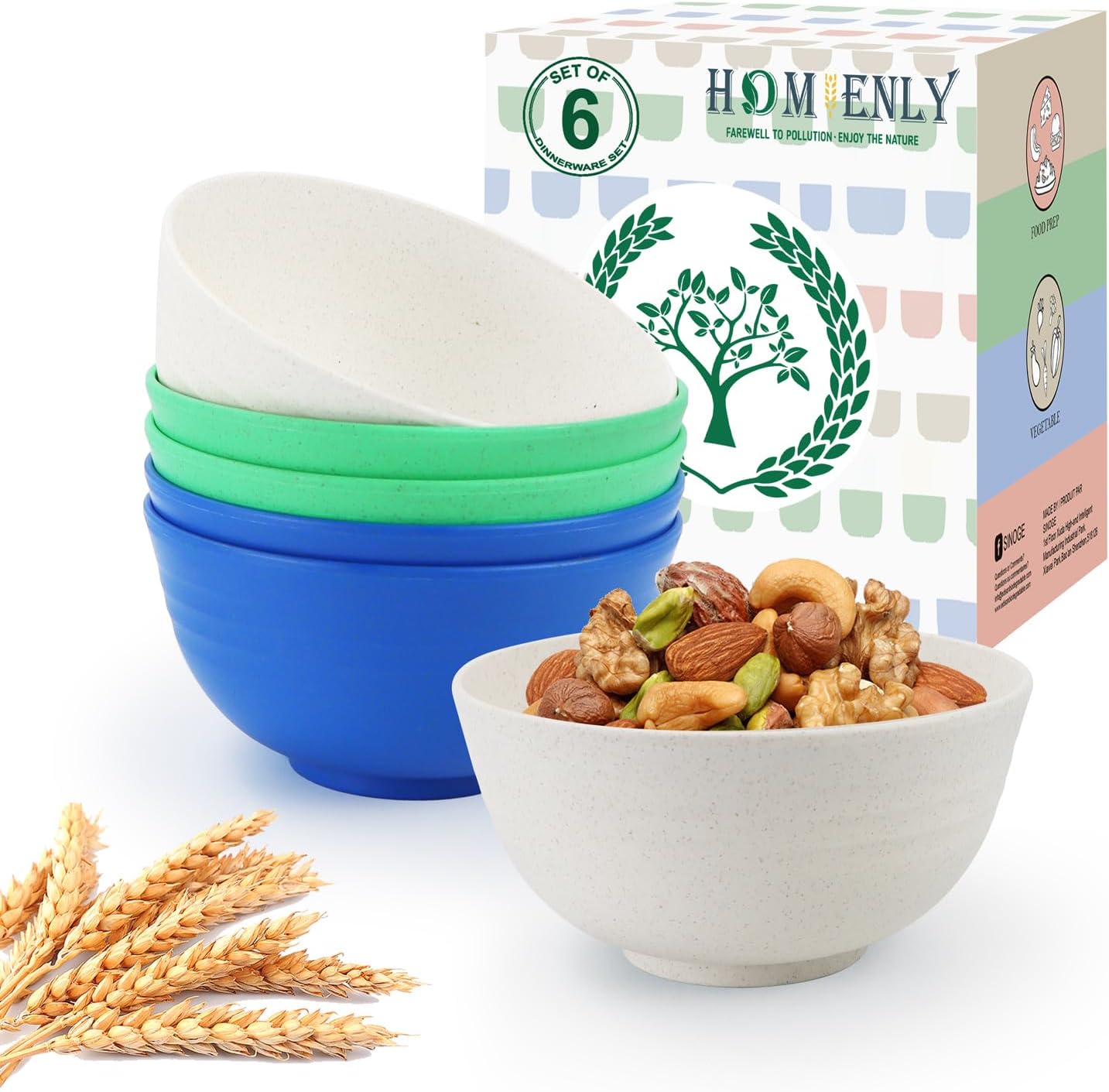 Homienly 26 Oz Wheat Straw Bowls Set of 6 Island