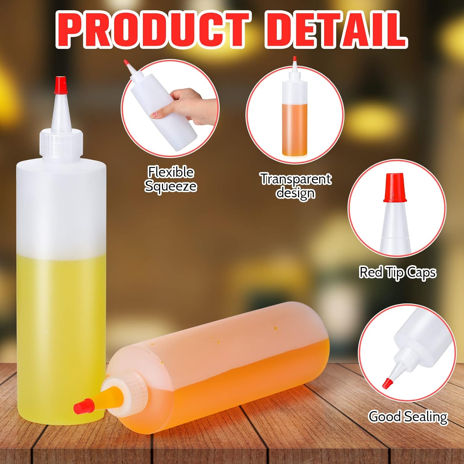 Irenare 40 Pcs 12 oz Condiment Squeeze Bottles with Red Tip Caps