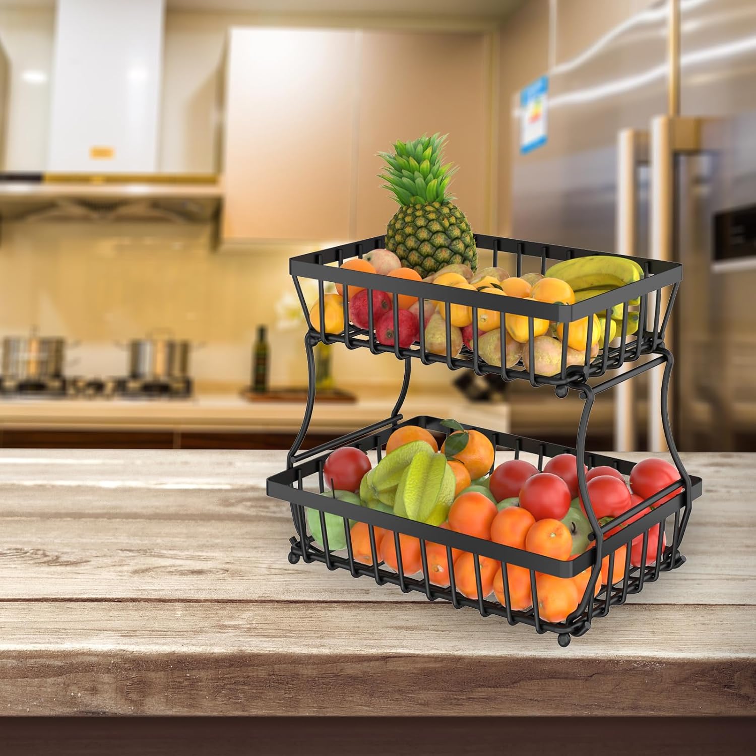 Apsan 2-Tier Metal Fruit Basket for Kitchen Counter - Durable and Stylish