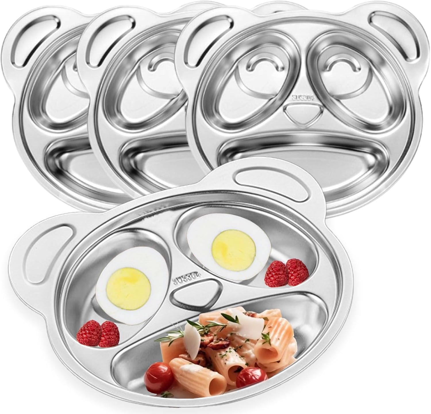4 Pack Stainless Steel Divided Plates with 3 Compartment Design