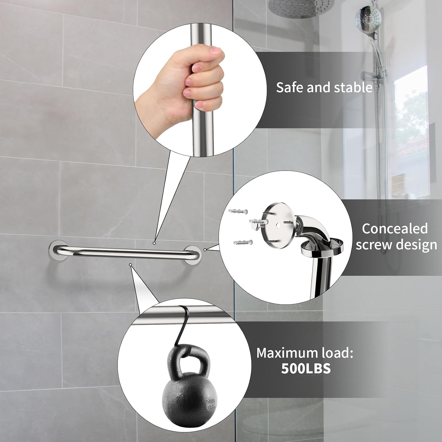 ZUEXT 2-Piece 16-Inch Stainless Steel Safety Handrail for Bathroom Shower