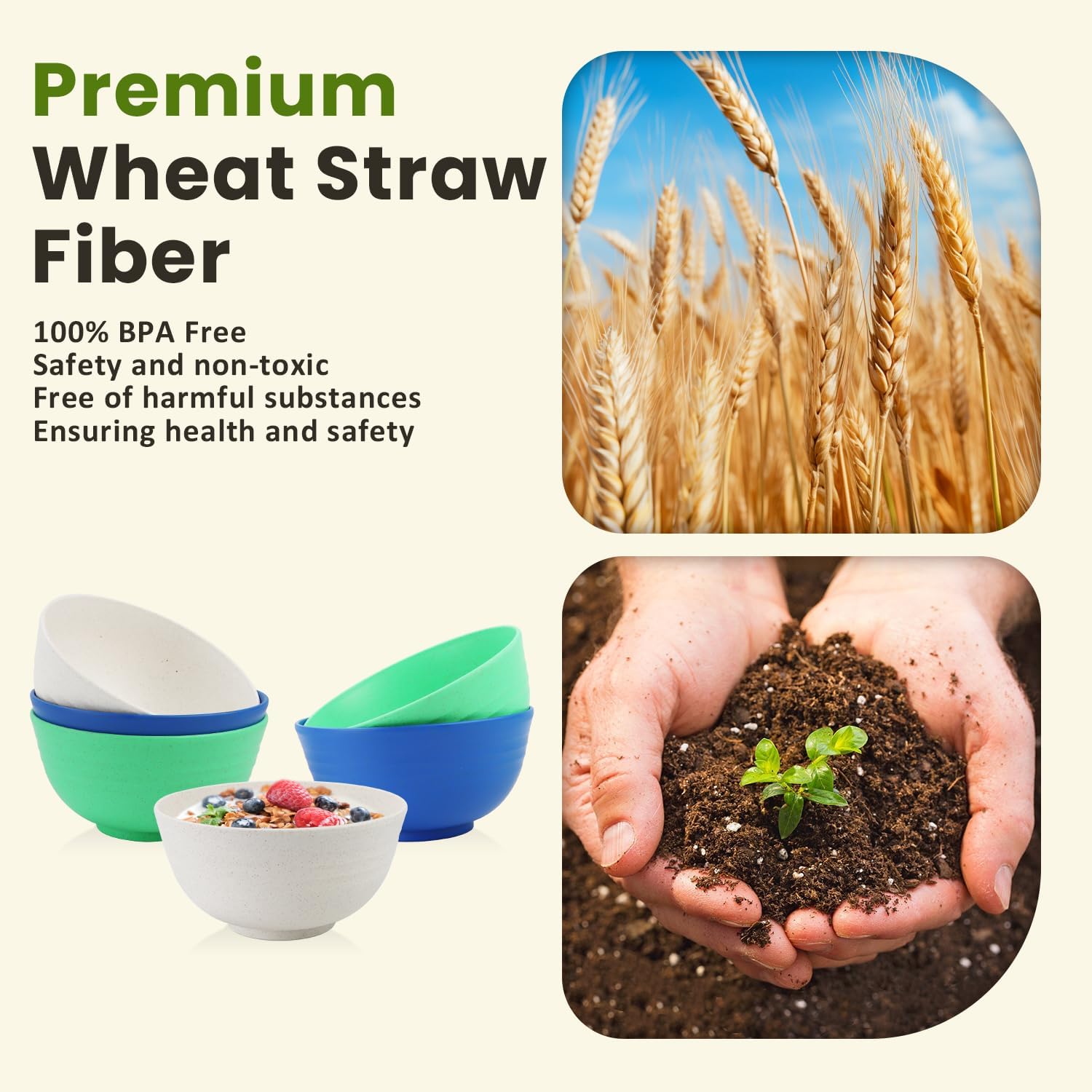 Homienly 26 Oz Wheat Straw Bowls Set of 6 Island