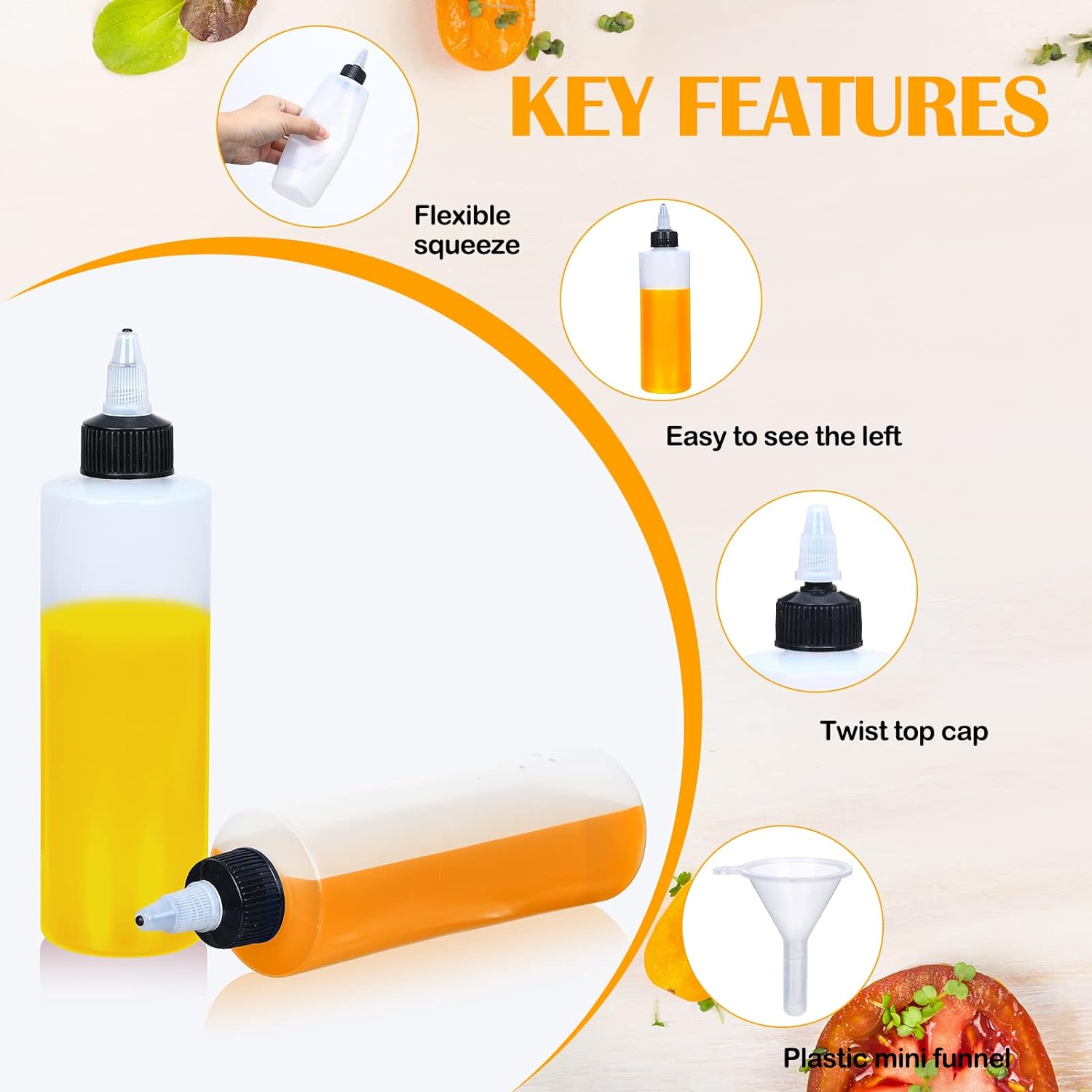 Honeydak 30 Pack Condiment Squeeze Bottles for Liquid Transfer