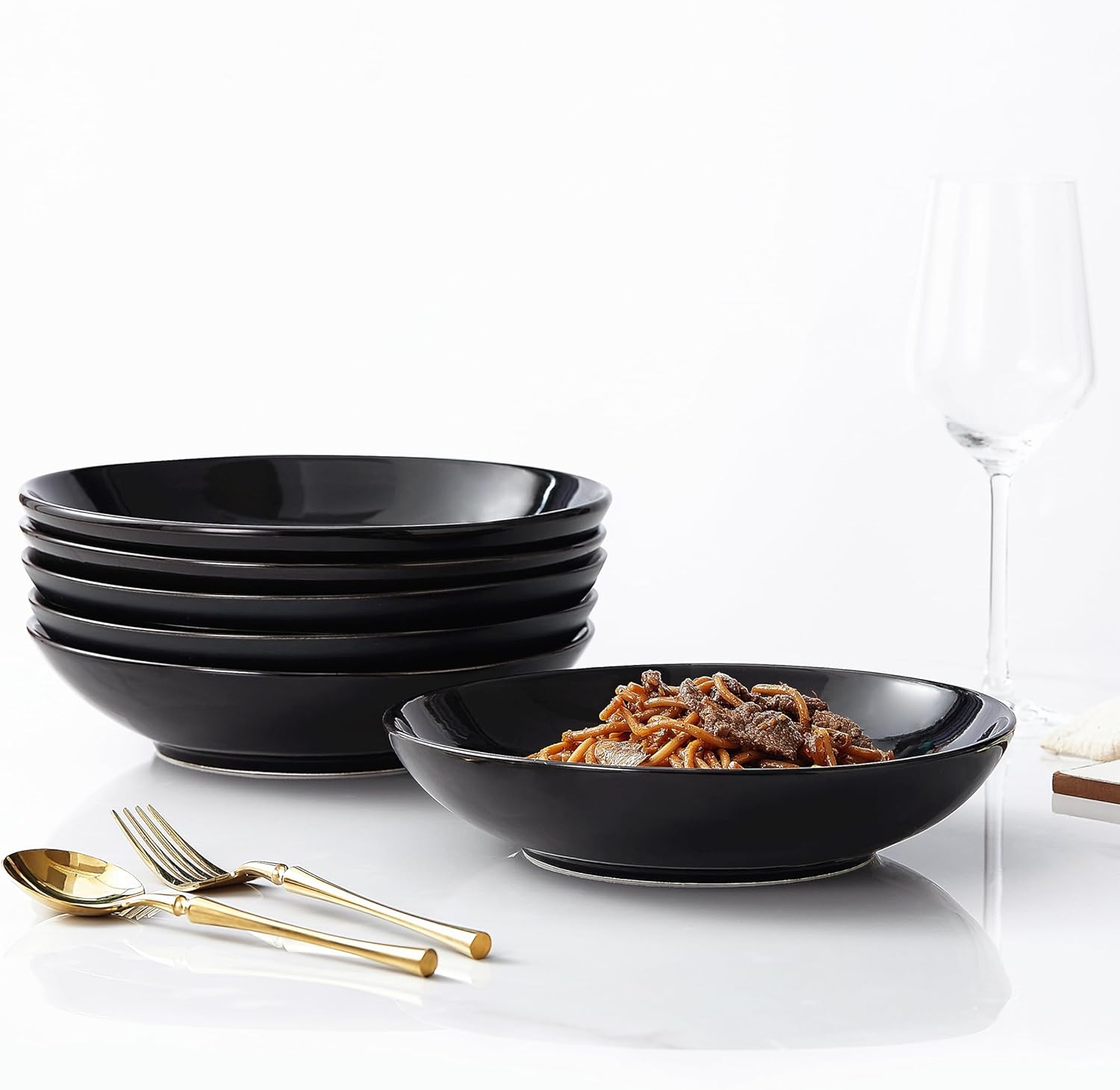 9-inch Blue and White Ceramic Pasta Bowls Set Microwave and Oven Safe