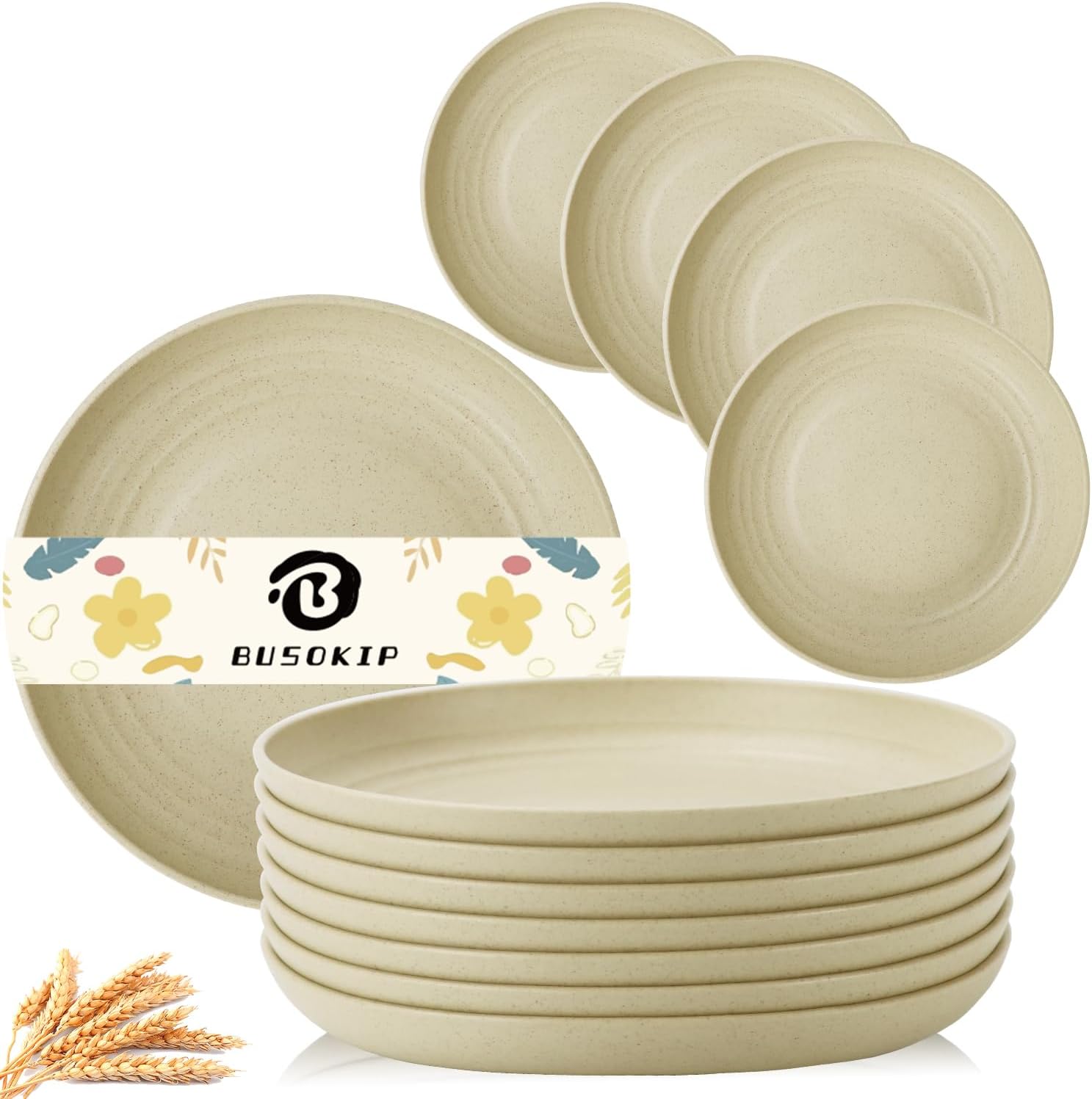 Sustainable wheat straw dinner plates set of 8 BPA-free lightweight and reusable
