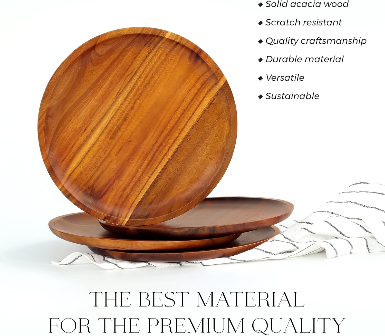 Handcrafted Acacia Wooden Plates for Dishes Entertaining