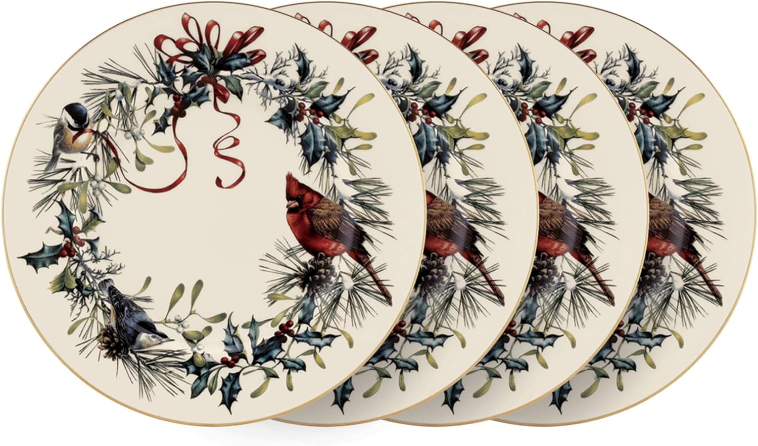 Lenox Winter Greetings Salad Plates Set of 4 Red Green