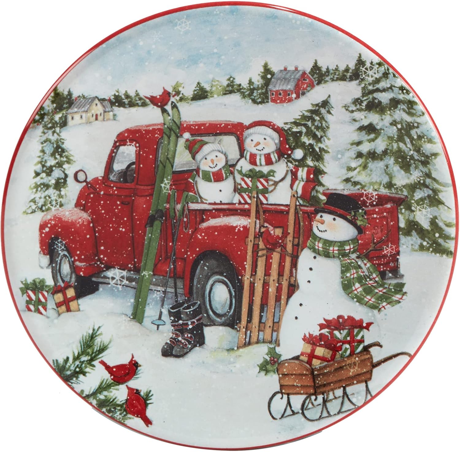 Red Truck Snowman Multicolor CanapeLuncheon Plates