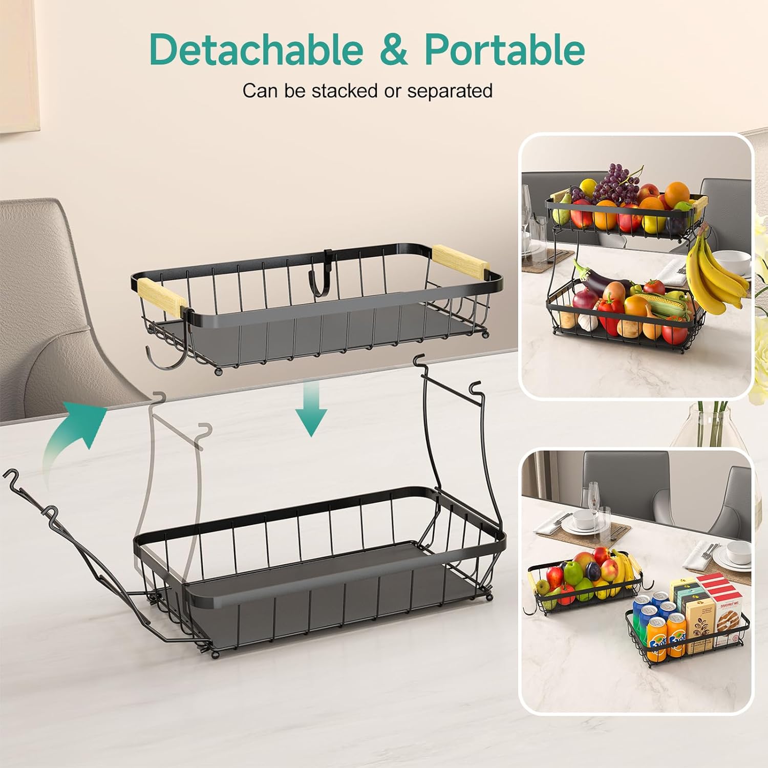 Sturdy 2-Tier Fruit Basket for Kitchen Storage