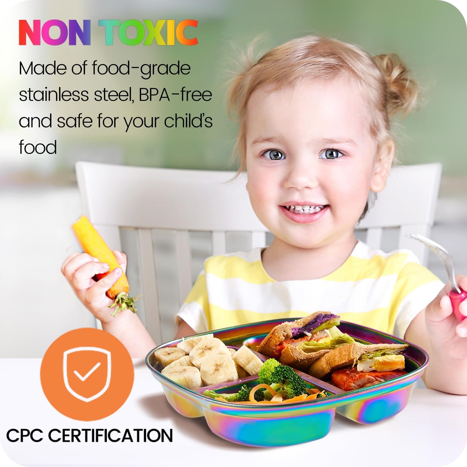 MIMORE Non-Toxic Toddler Plates 5-Pack with lids Divided Meals Set