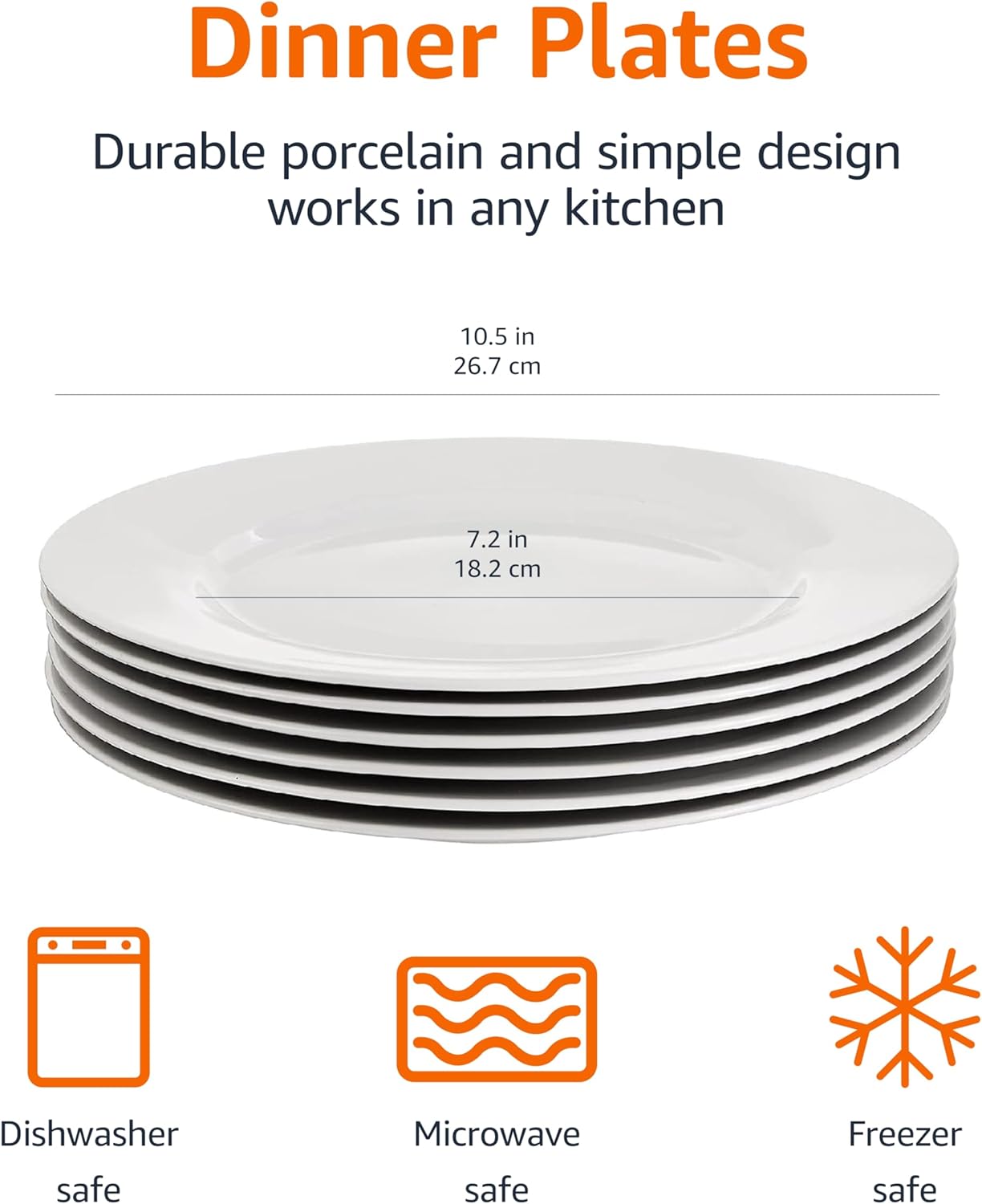 Amazon Basics 6-Piece White Dinner Plate Set 105 Inches