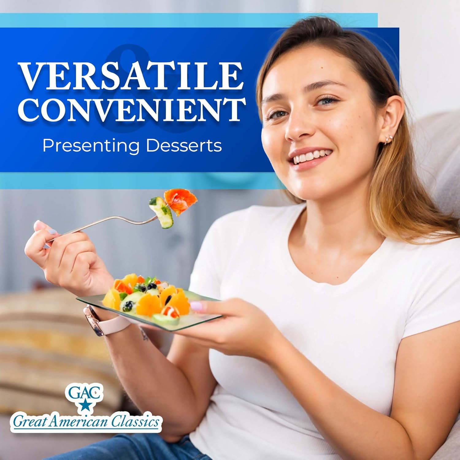Elegant GAC Tempered Glass Square Dessert Plates Set of 4 6 x 6