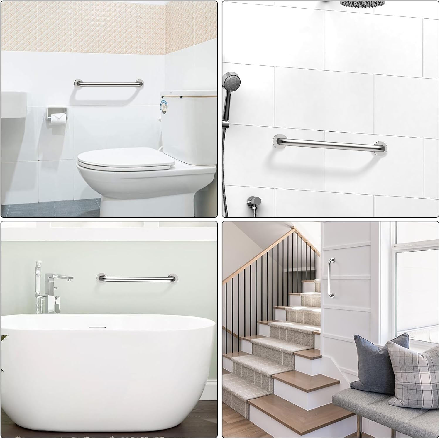 ZUEXT 2-Piece 16-Inch Stainless Steel Safety Handrail for Bathroom Shower