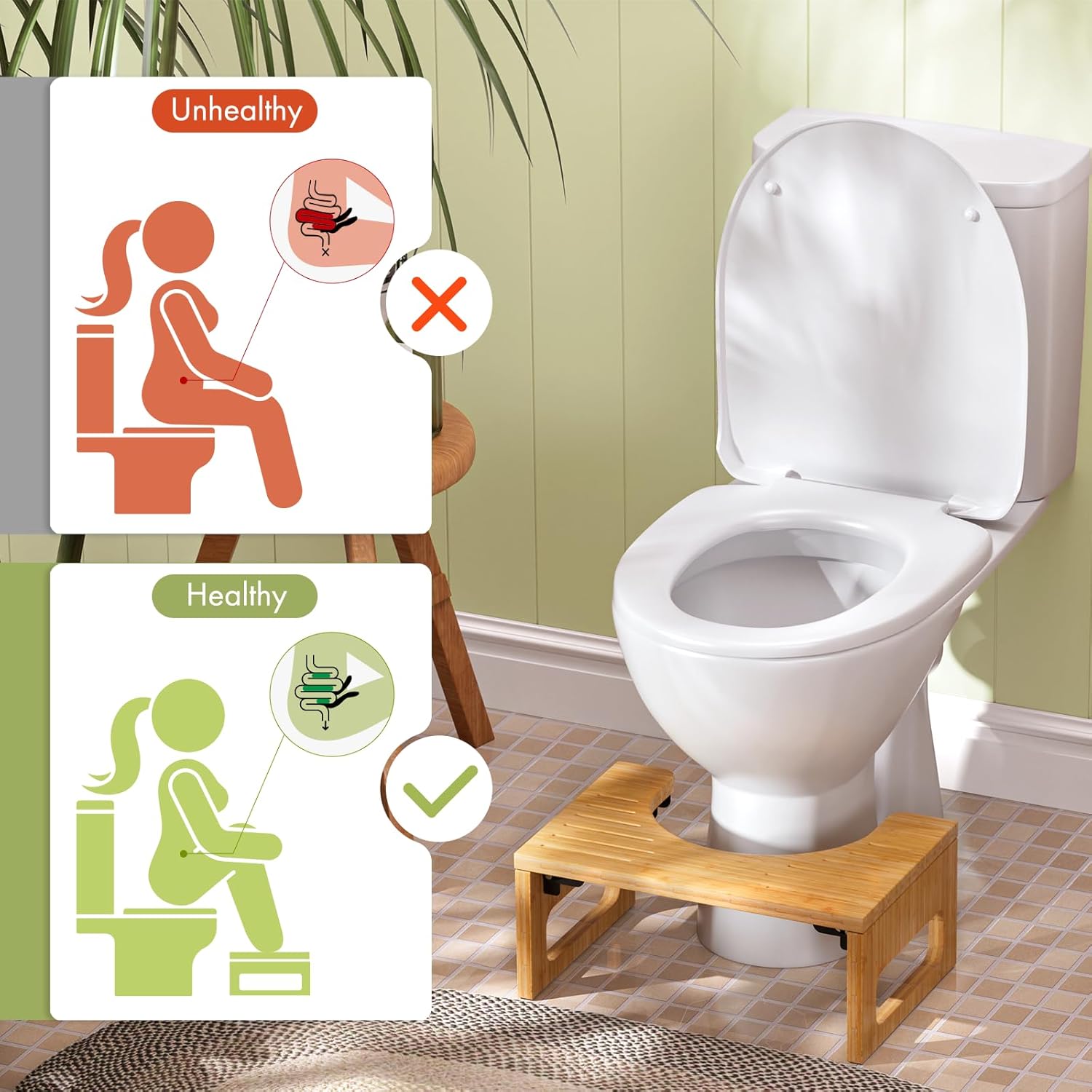 High-Quality Bamboo Toilet Stool for Adults Collapsible Non-Slip and Ergonomic