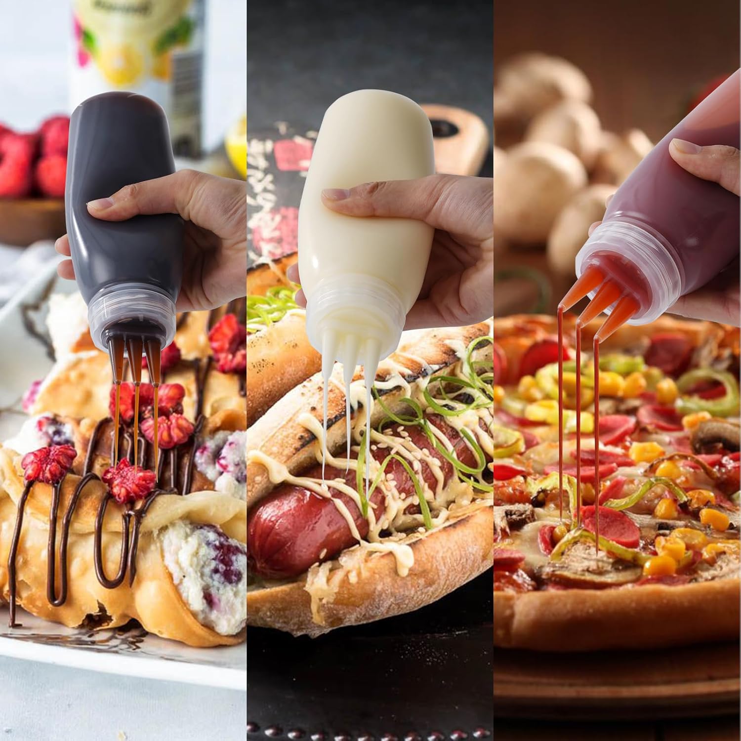 Werduoland 3-Hole Squeeze Bottles Set for Sauces Condiments and More