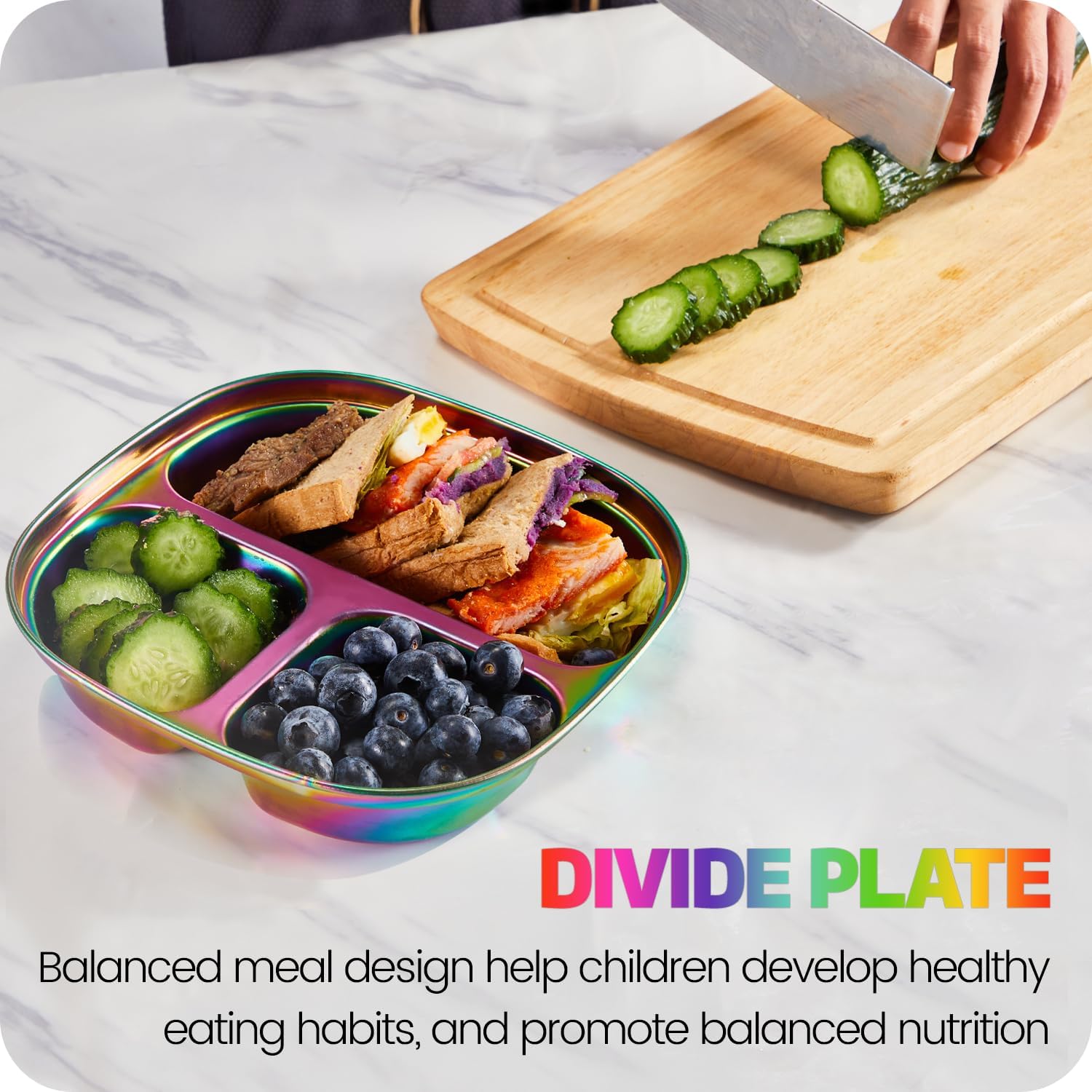 MIMORE Non-Toxic Toddler Plates 5-Pack with lids Divided Meals Set