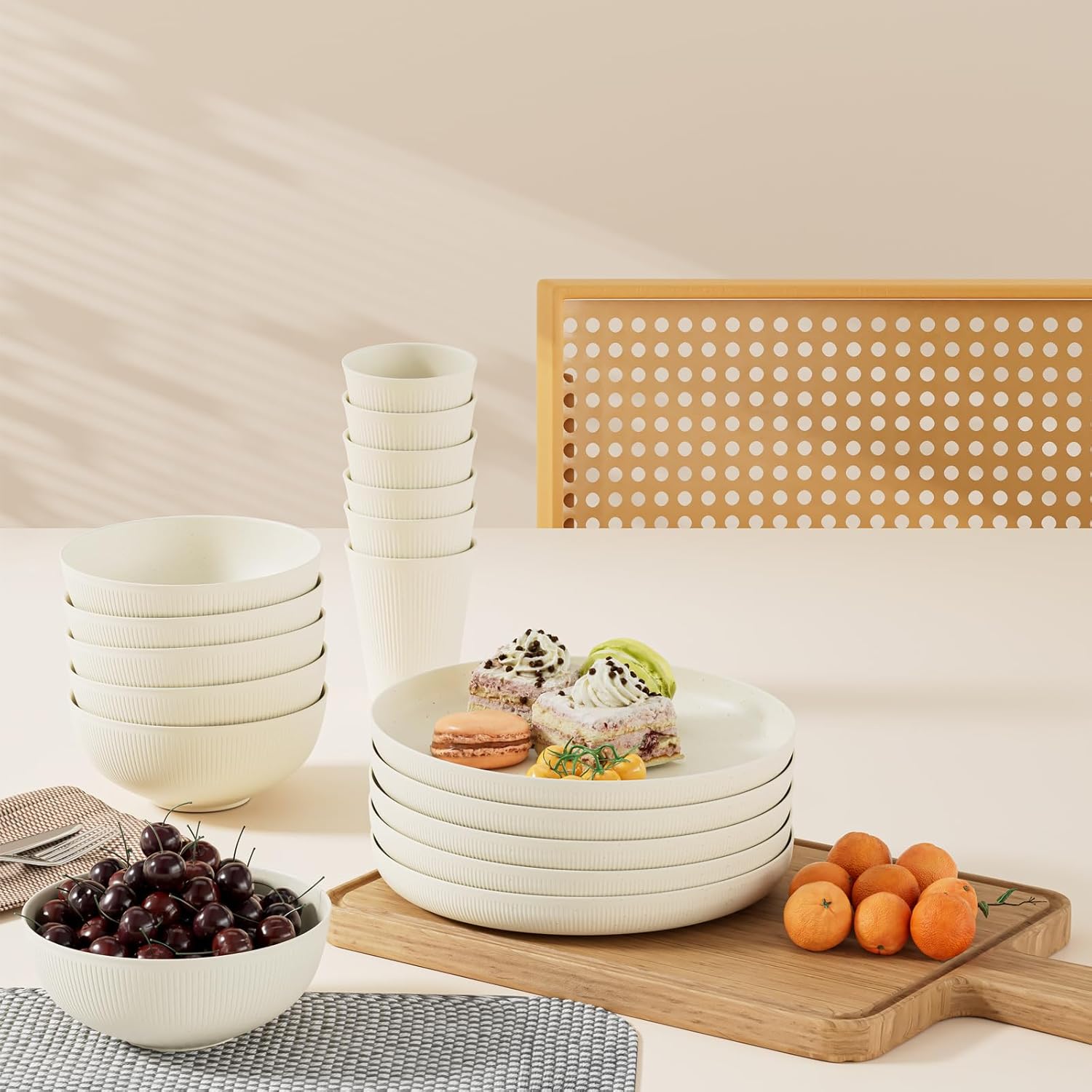 Premium 18PCS Wheat Straw Dinnerware Set Unbreakable MicrowaveDishwasher Safe 100 BPA-Free