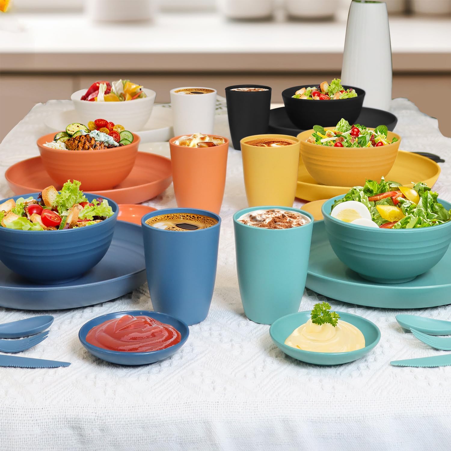 Wrova 28-Piece Wheat Straw Dinnerware Set