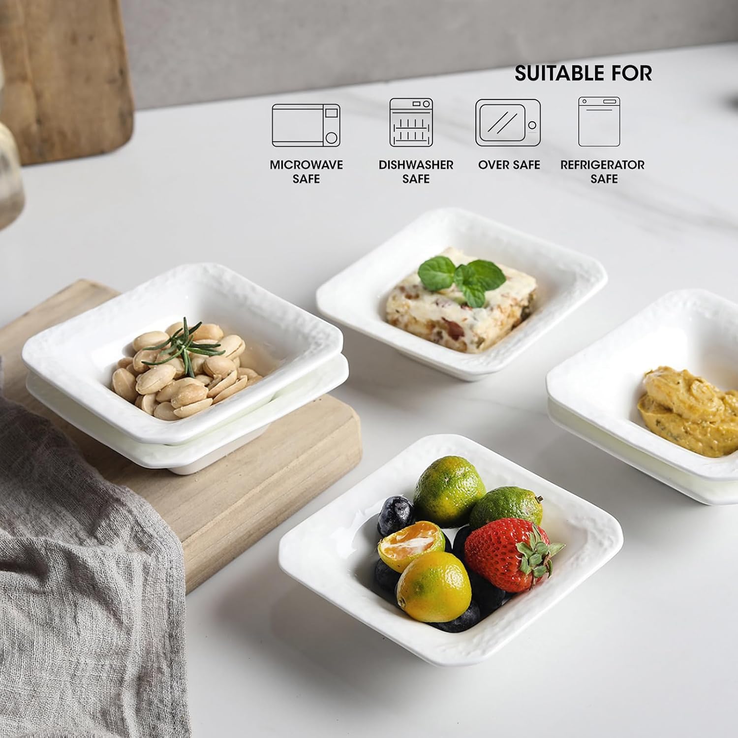 Feenmai Ceramic Dipping Bowl Set of 6 4 oz Square Serving Bowls