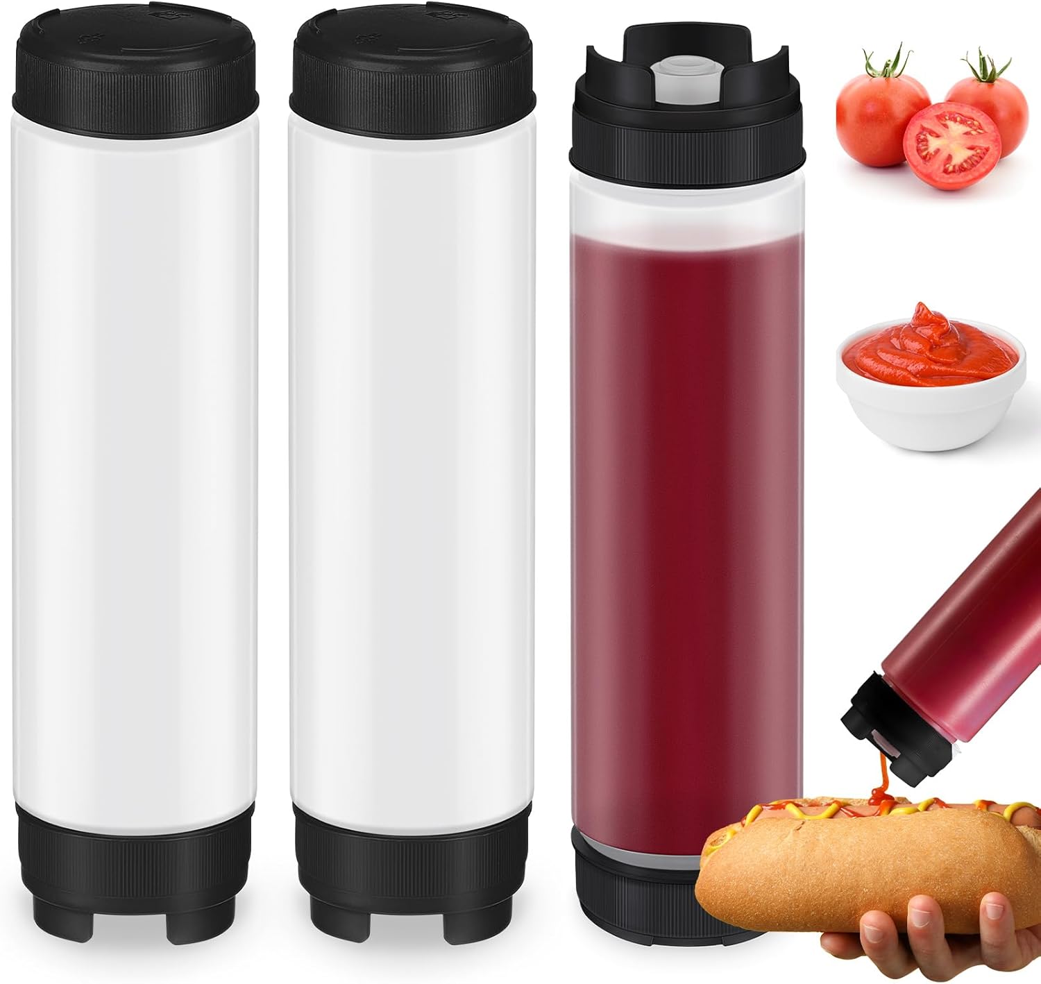3-Piece Set of 16 oz Refillable Squeeze Bottles