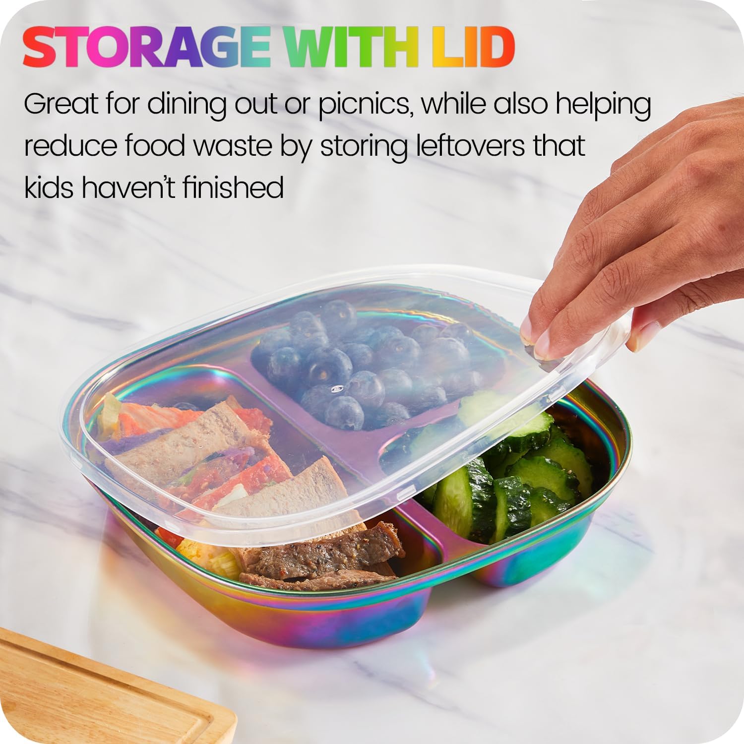 MIMORE Non-Toxic Toddler Plates 5-Pack with lids Divided Meals Set