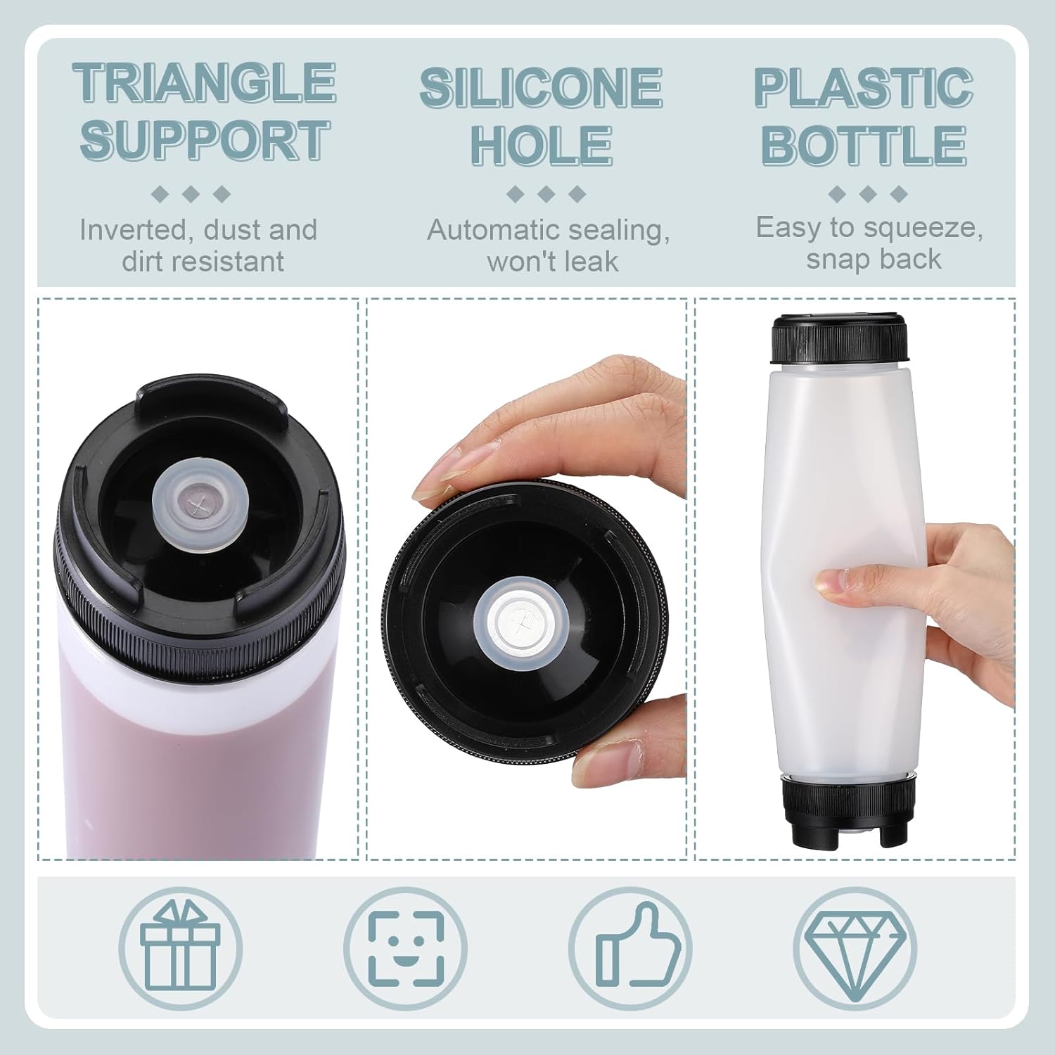 3-Piece Set of 16 oz Refillable Squeeze Bottles
