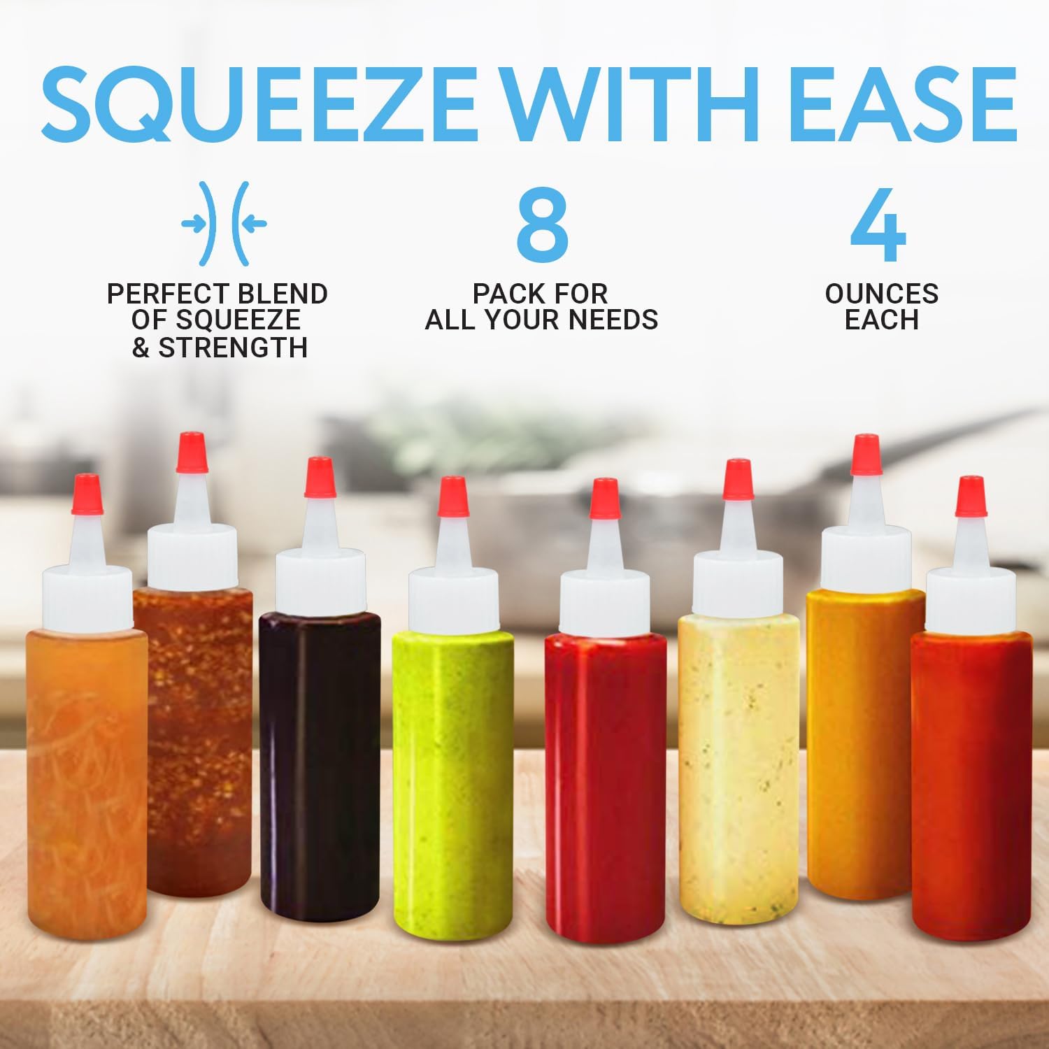 IMPRESA 4 oz Plastic Squeeze Bottles 8 Pack