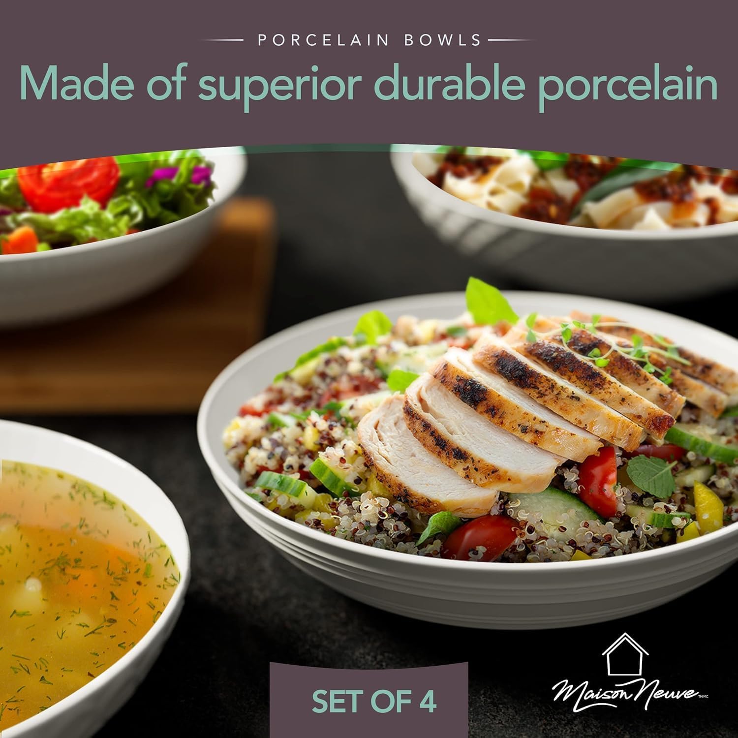 Elegant 4-Piece Porcelain Bowl Set for Durable Stylish dining